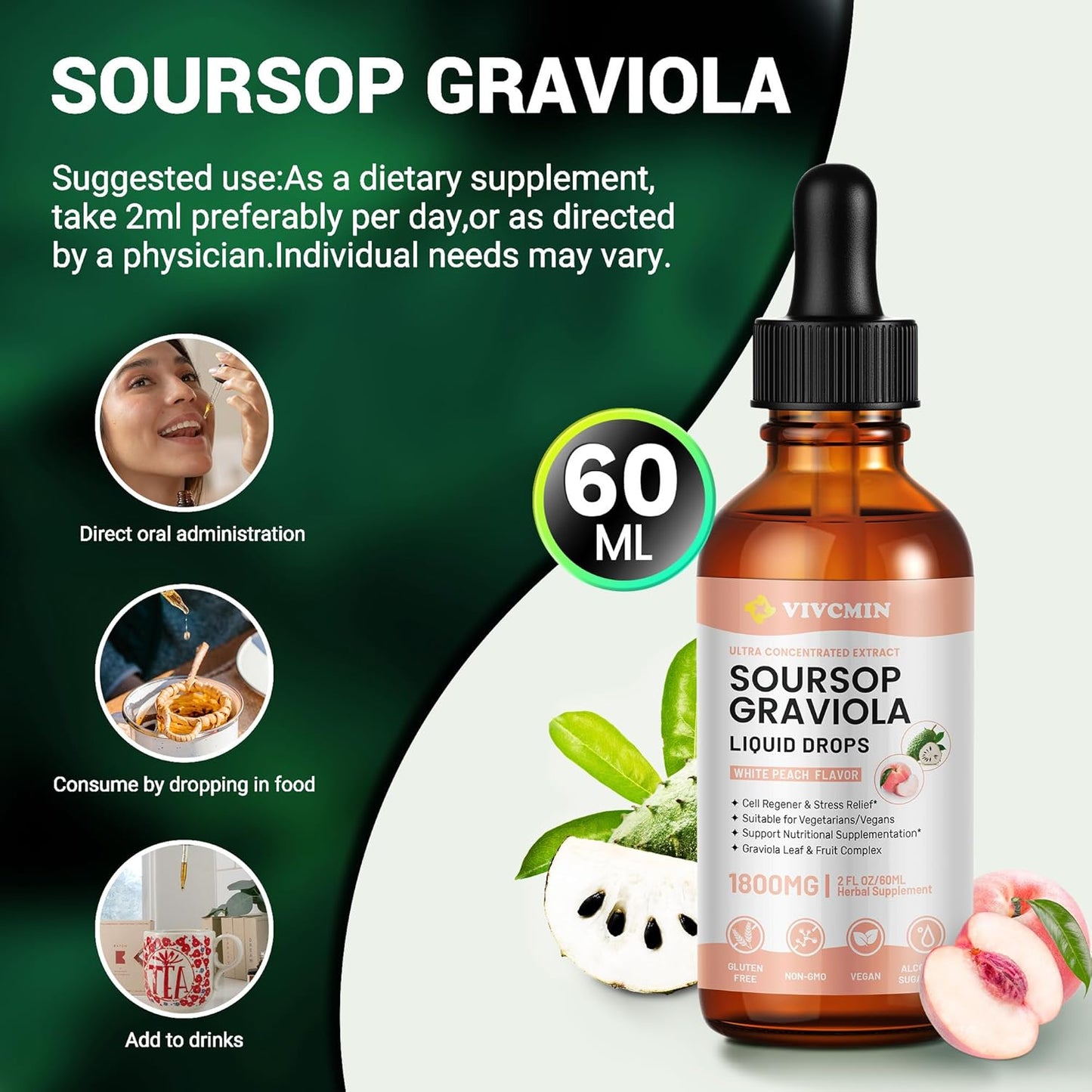 vivcmin-graviola-soursop-leaf-extract-liquid---immune-boost-relaxation-support-liver-sleep-aid-vegan-gluten-free-98-absorption-rate-white-peach-flavor---2-fl-oz-3
