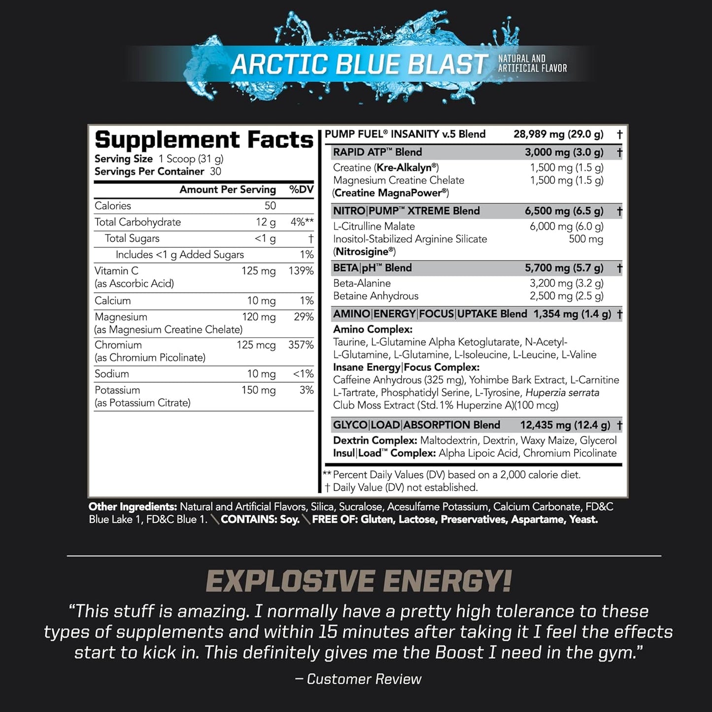 pmd-sports-ultra-pump-fuel-insanity-arctic-blue-blast-pre-workout-mix---energy-strength-endurance-recovery---complex-carbs-amino-energy---30-servings-2
