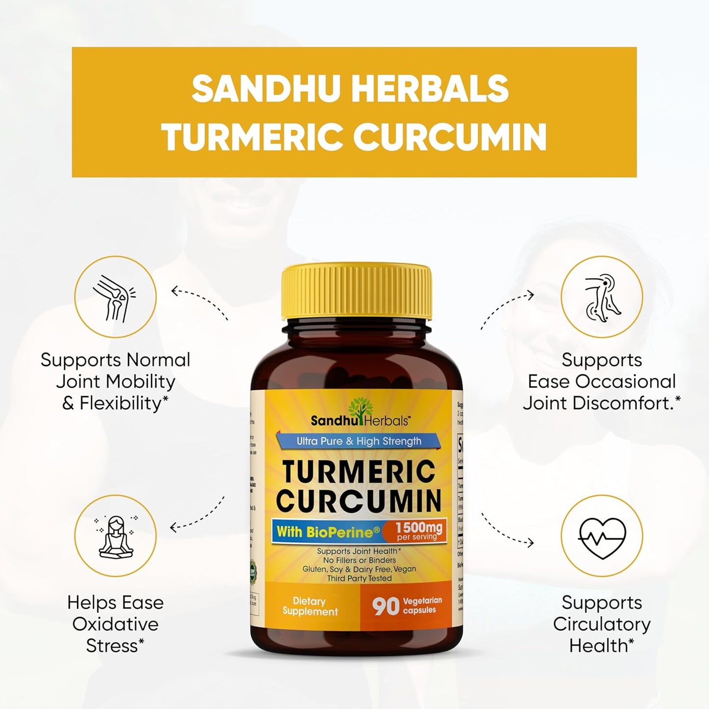 Turmeric Curcumin Supplement 1500mg with 95% Curcuminoids | 90 Capsules | Immune & Joint Support | Made in USA - Espot.com.au