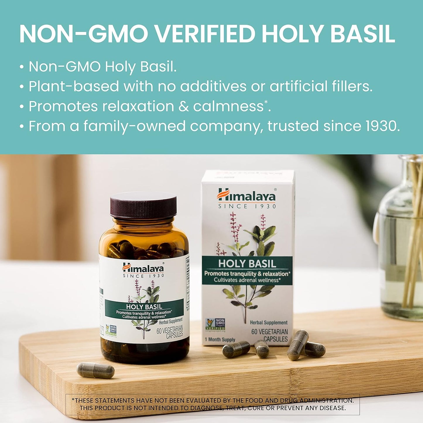 Himalaya Holy Basil Tulsi Herbal Supplement 60 Capsules - Stress Relief, Relaxation, Calm, Non-GMO, Vegan - 2 Pack, 720mg - Espot.com.au