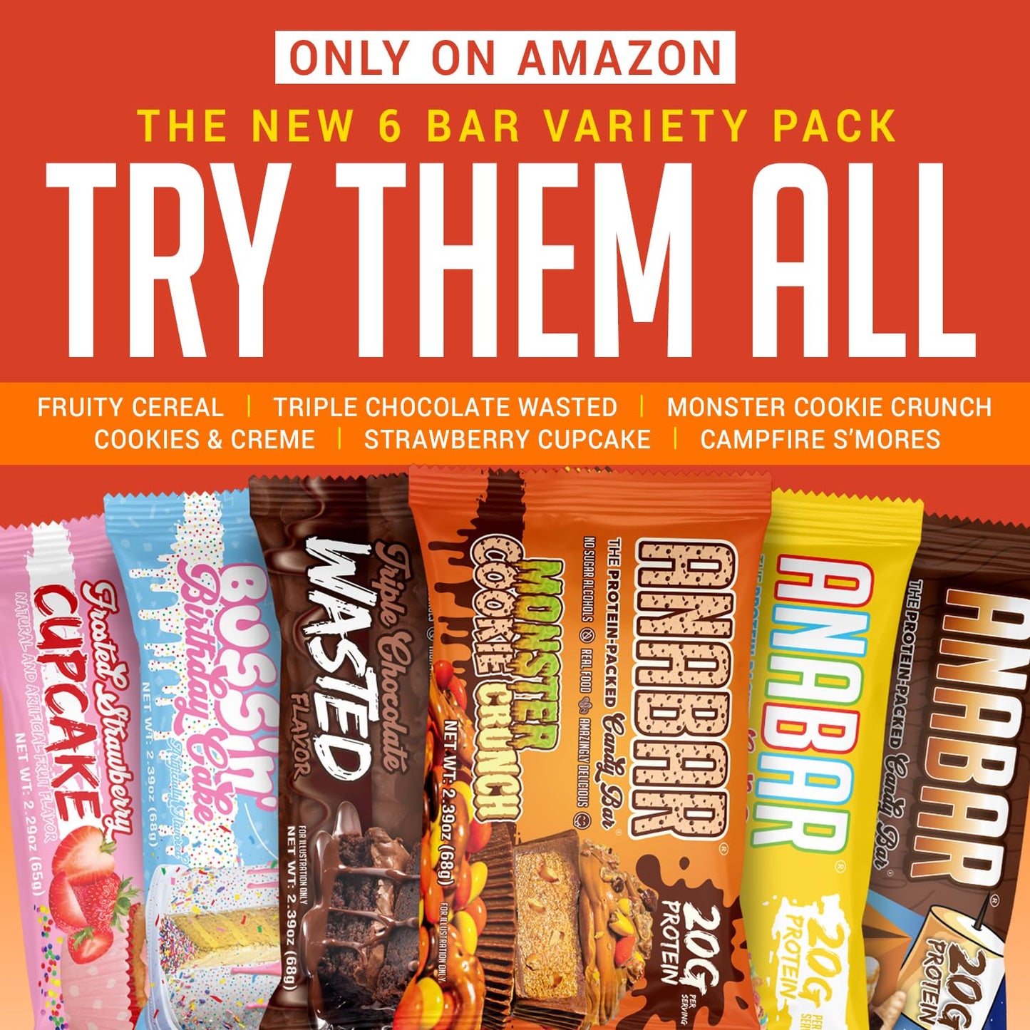 Anabar Protein Bar Sampler Pack - 6 Bars, High Protein, Delicious Flavors, No Sugar Alcohols, World's Best Tasting - Espot.com.au