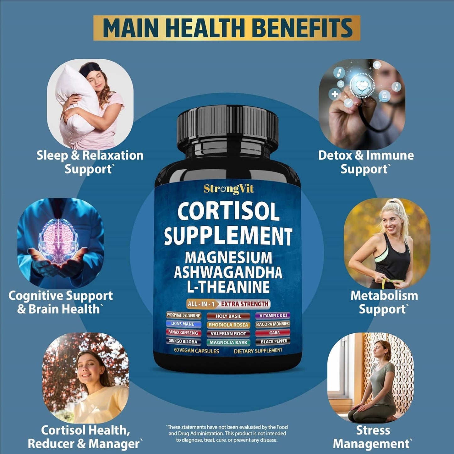 Women's Cortisol Support Supplement with Magnesium, Ashwagandha & L-Theanine - Reduce, Manage, Detox & Control Cortisol Levels for Calm, Clarity, Relaxation, and Focus - Espot.com.au