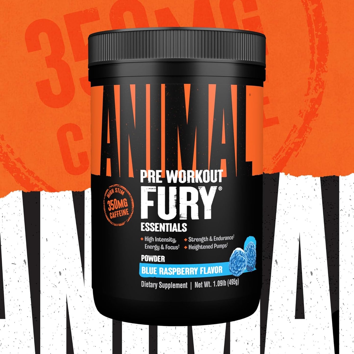 Blue Raspberry Animal Fury Pre Workout Powder - Energy & Focus Supplement with BCAAs, Caffeine, Beta-Alanine - Nitric Oxide Booster - Preworkout for Men & Women - 30 Servings - Espot.com.au