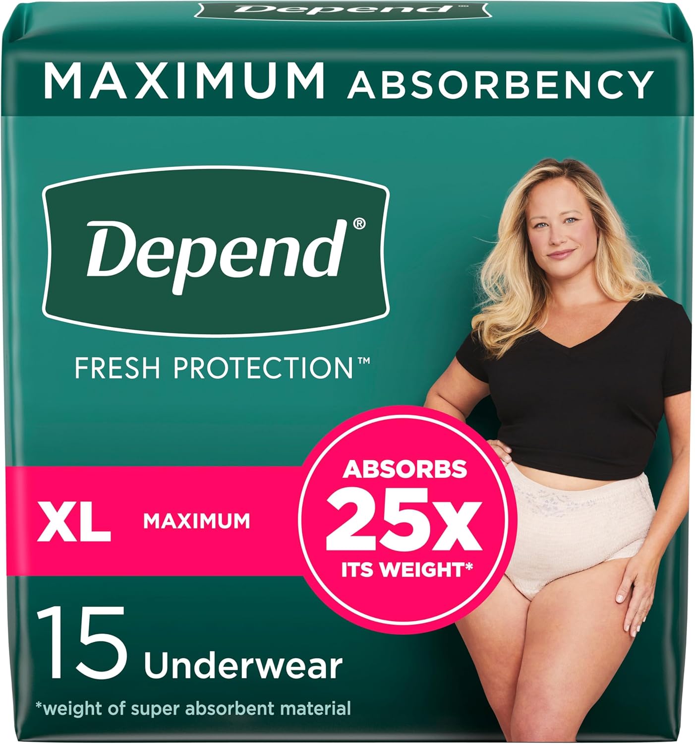 Depend Fresh Protection Women's Disposable Underwear, XL, 15 Count, Blush - for Incontinence & Postpartum, Maximum Protection - Espot.com.au