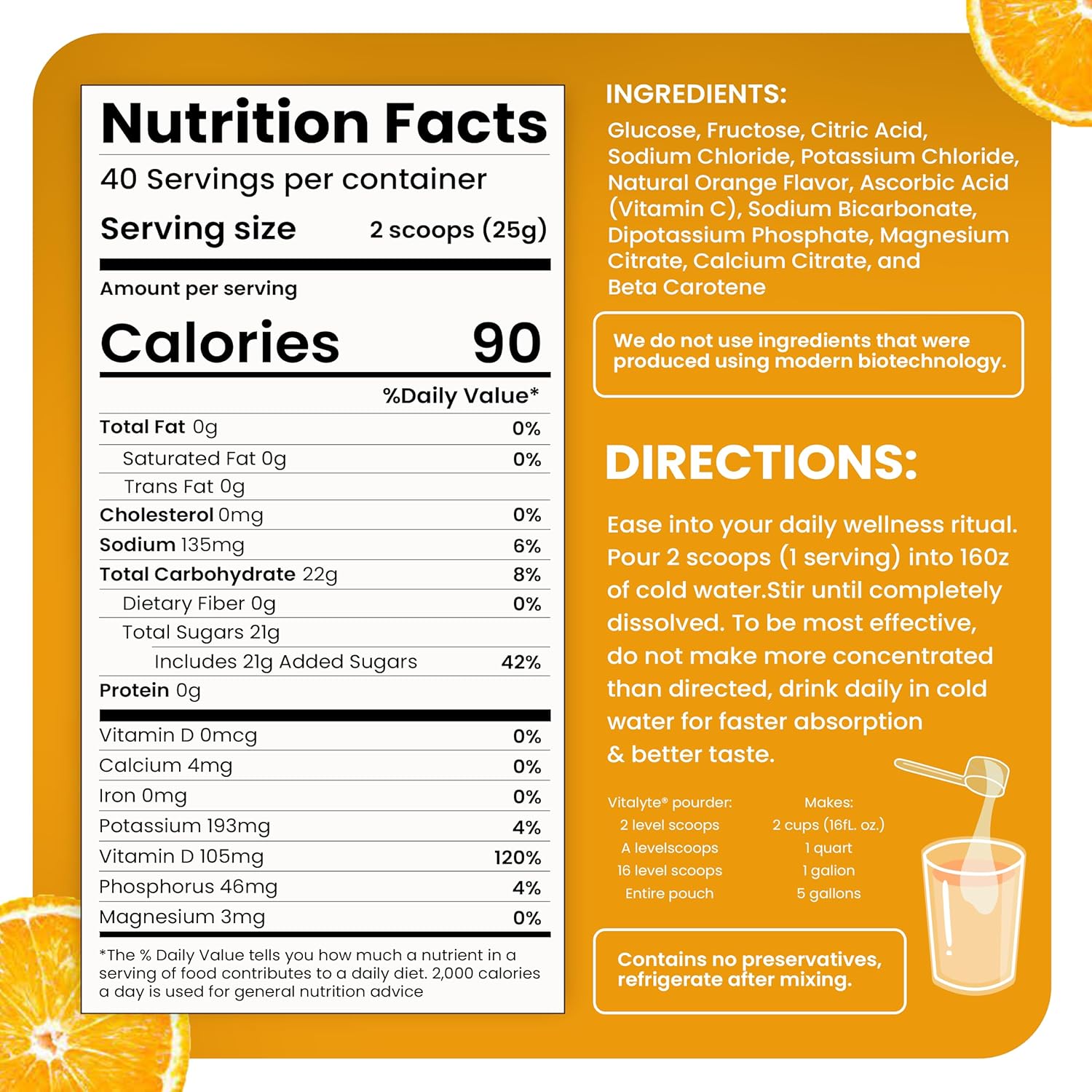 Isotonic Electrolyte Powder Drink Mix for Post Workout Hydration - Orange Flavor, Gluten Free, 35 oz. Pack - Espot.com.au