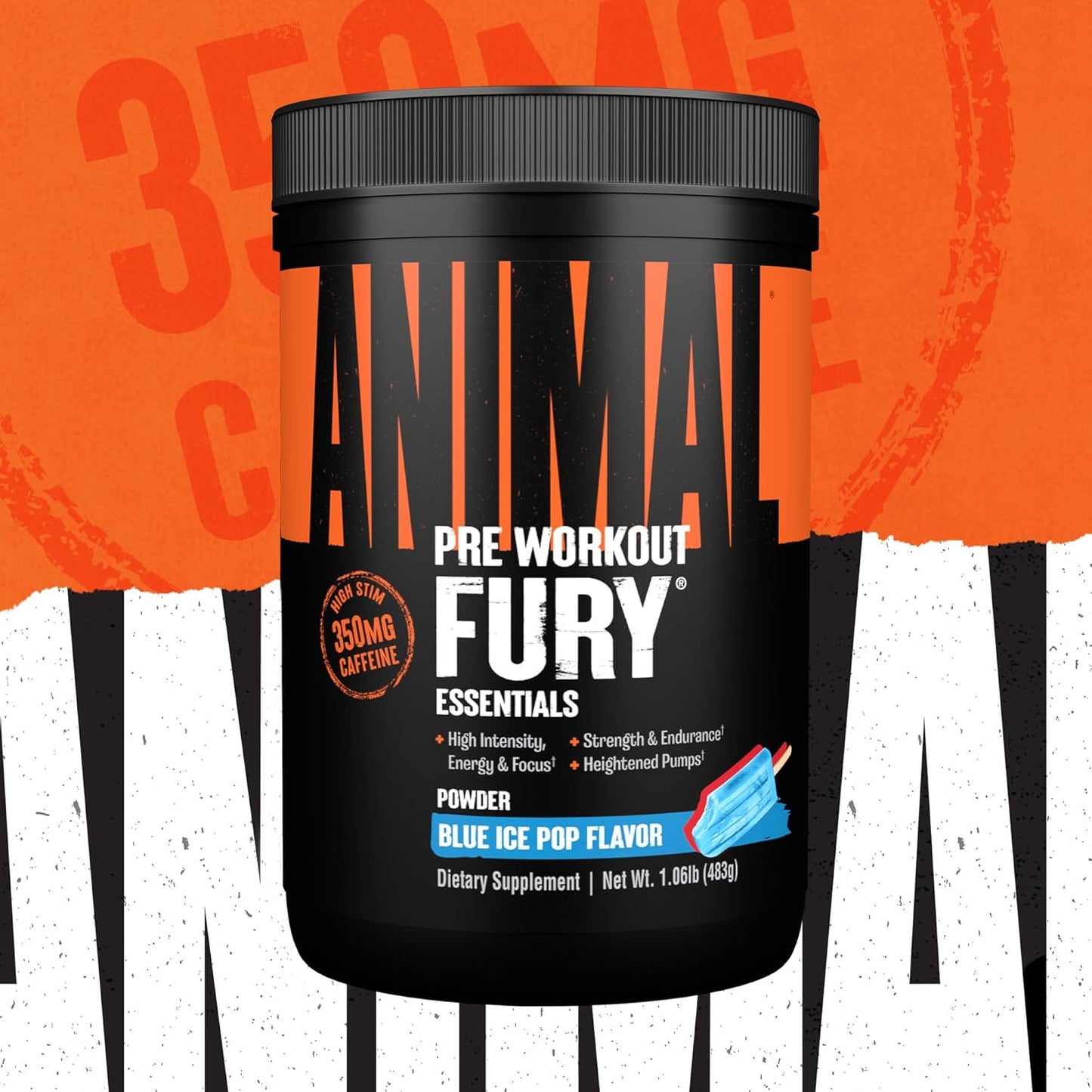 Animal Fury Pre Workout Powder - Energy & Focus Supplement with BCAAs, Caffeine, Beta-Alanine - Nitric Oxide Booster for Men & Women - Blue Ice Pop Flavor - 30 Servings - Espot.com.au
