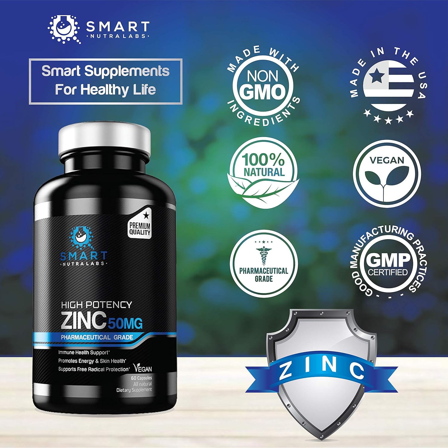 High Potency Vegan Zinc Picolinate Supplement - Supports Immune Health & Energy - 50MG - 60 Capsules - 2 Month Supply by Smart Nutra Labs - Espot.com.au