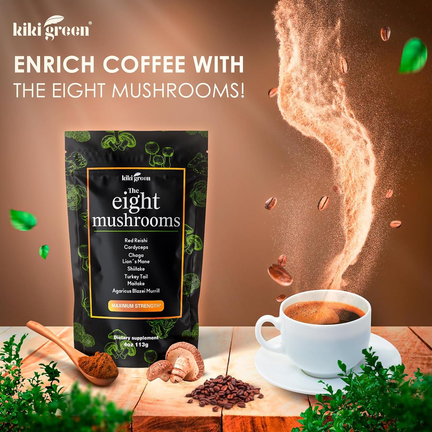 bundle-of-kiki-green-8-mushrooms-shroomo-powder---vegan-adaptogenic-mushroom-complex-for-focus-energy-clarity---coffee-alternative-for-smoothies-tea-3
