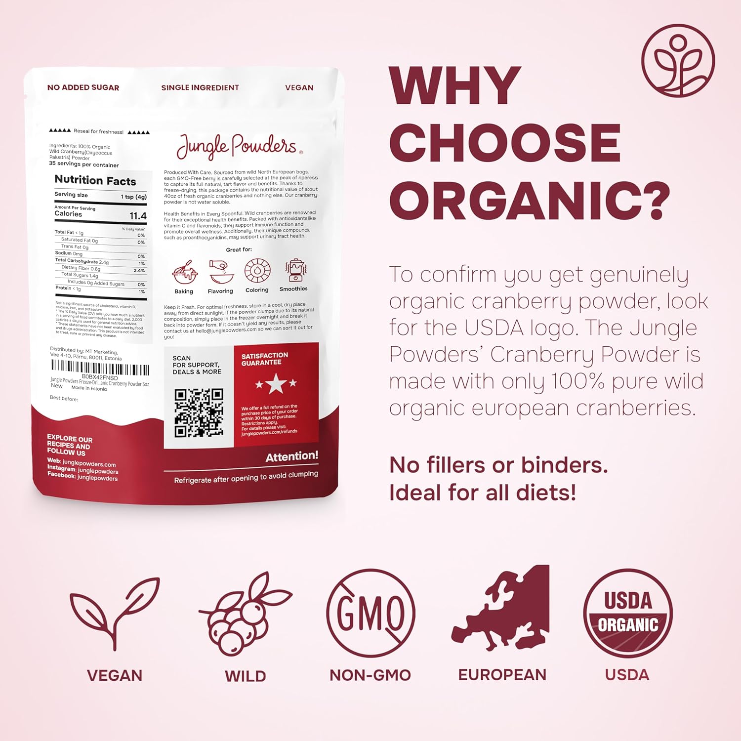 Organic Wild Cranberry Powder - 5 Ounces, USDA Certified Freeze Dried Superfood Extract from Whole Berries for Baking, Smoothies, Flavoring - Additive Filler Free - Espot.com.au
