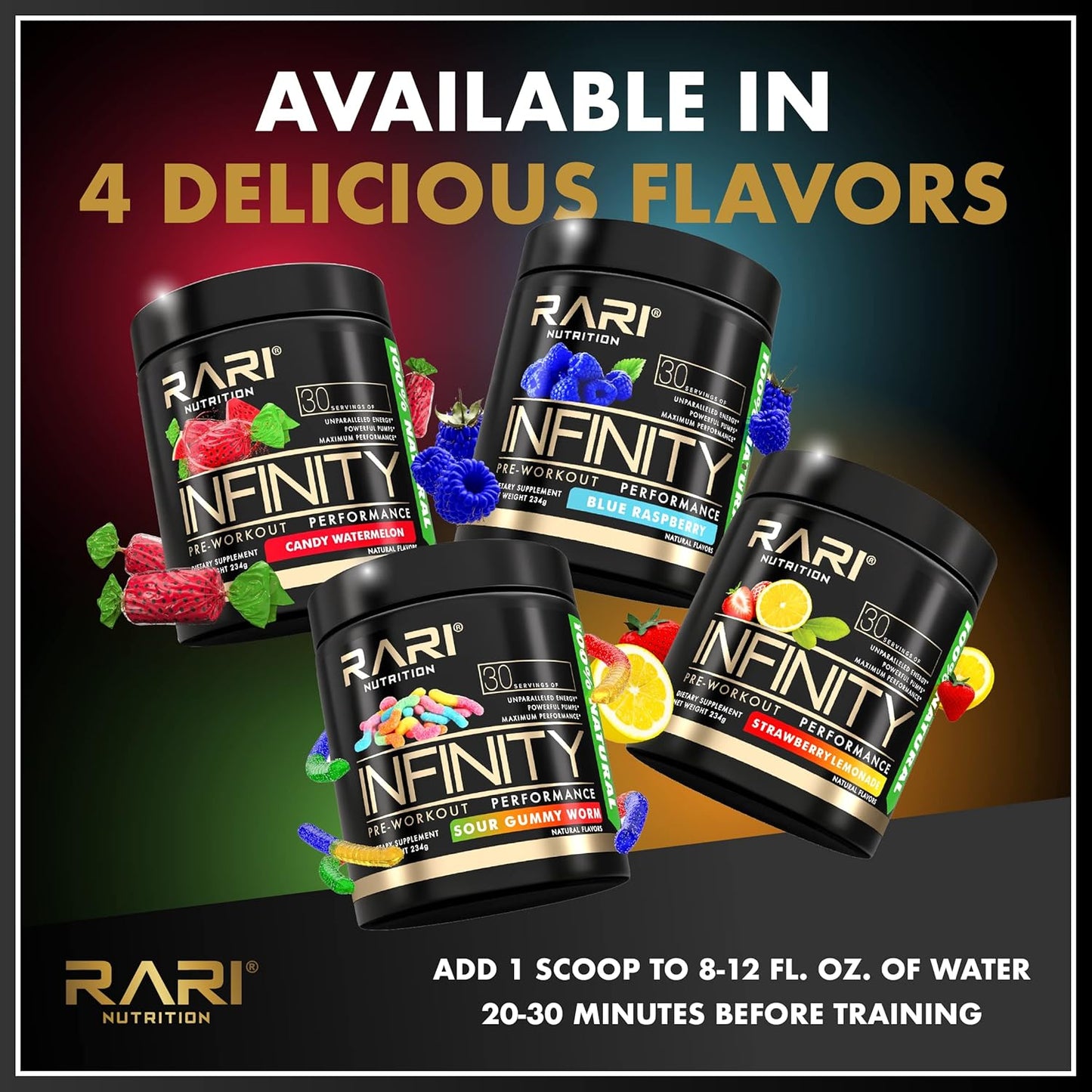 RARI Nutrition Infinity Pre Workout Performance Powder - 30 Servings, High-Performance Energy Drink for Women and Men - Candy Watermelon Flavor - Espot.com.au