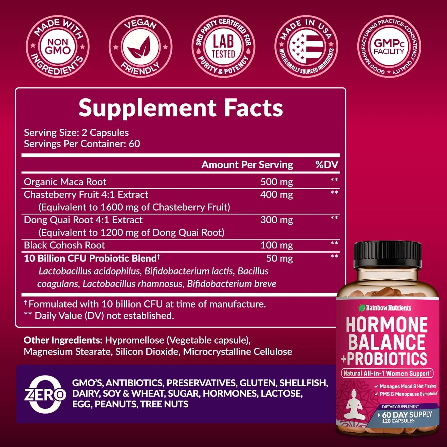 2 Pack Hormone Balance and Probiotics for Women - Natural Menopause Relief with Chasteberry, Dong Quai, Black Cohosh - Non GMO - 240 V Capsules - Espot.com.au