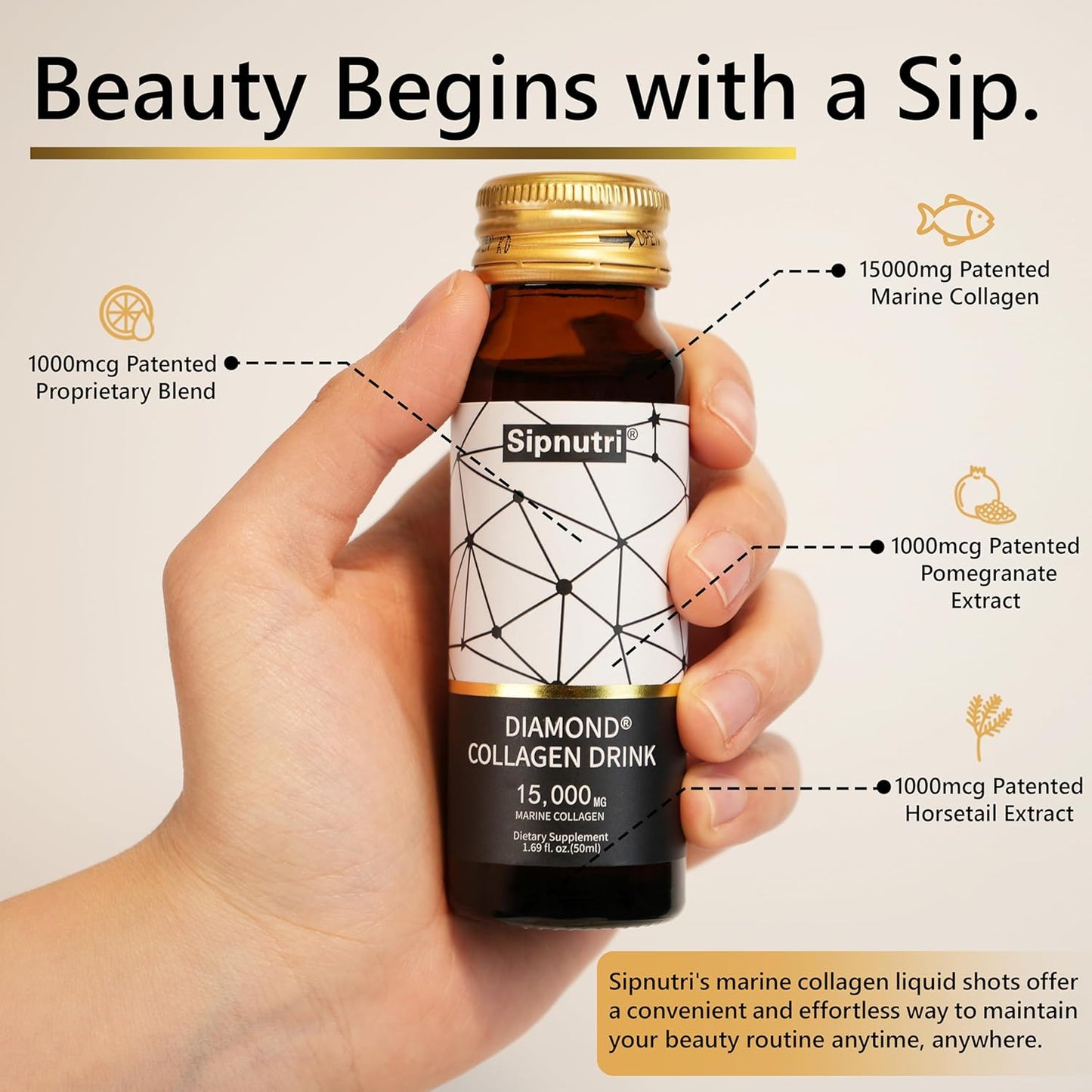 sipnutri-diamond-liquid-collagen-drink---15000mg-marine-collagen-with-vitamin-c-pomegranate---hair-skin-nails-joints-bones-support---50ml-x-10-bottles-3-boxes-4