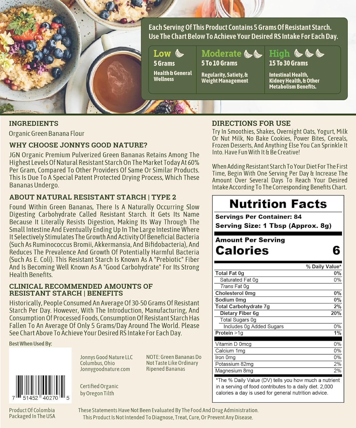 Organic Ultra High Resistant Starch Green Banana Flour - 84 Servings | 10x More Prebiotic Fiber | 100% Natural Superfood - Espot.com.au