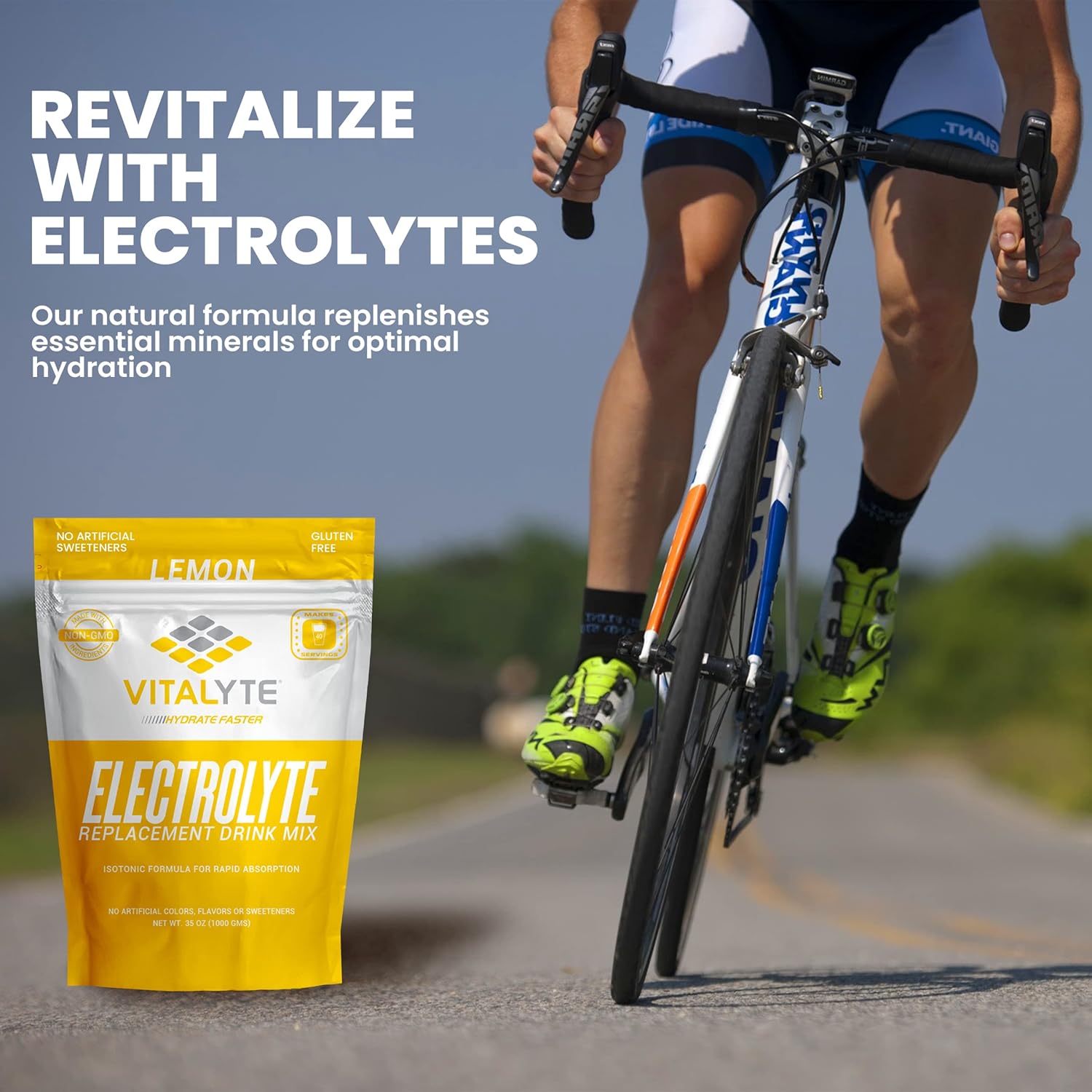Isotonic Electrolyte Hydration Powder Mix - Gluten-Free Lemon Flavor - 35 oz - Post-Workout Drink Mix - Espot.com.au