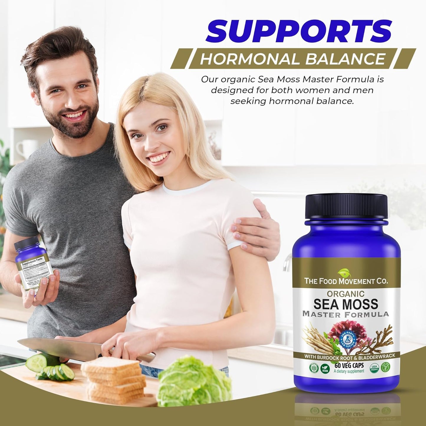 Organic Sea Moss Master Formula with Burdock Root & Bladderwrack for Gut Health - Vegan Supplement for Women & Men - Irish Sea Moss Blend for Well-Being (60) - Espot.com.au