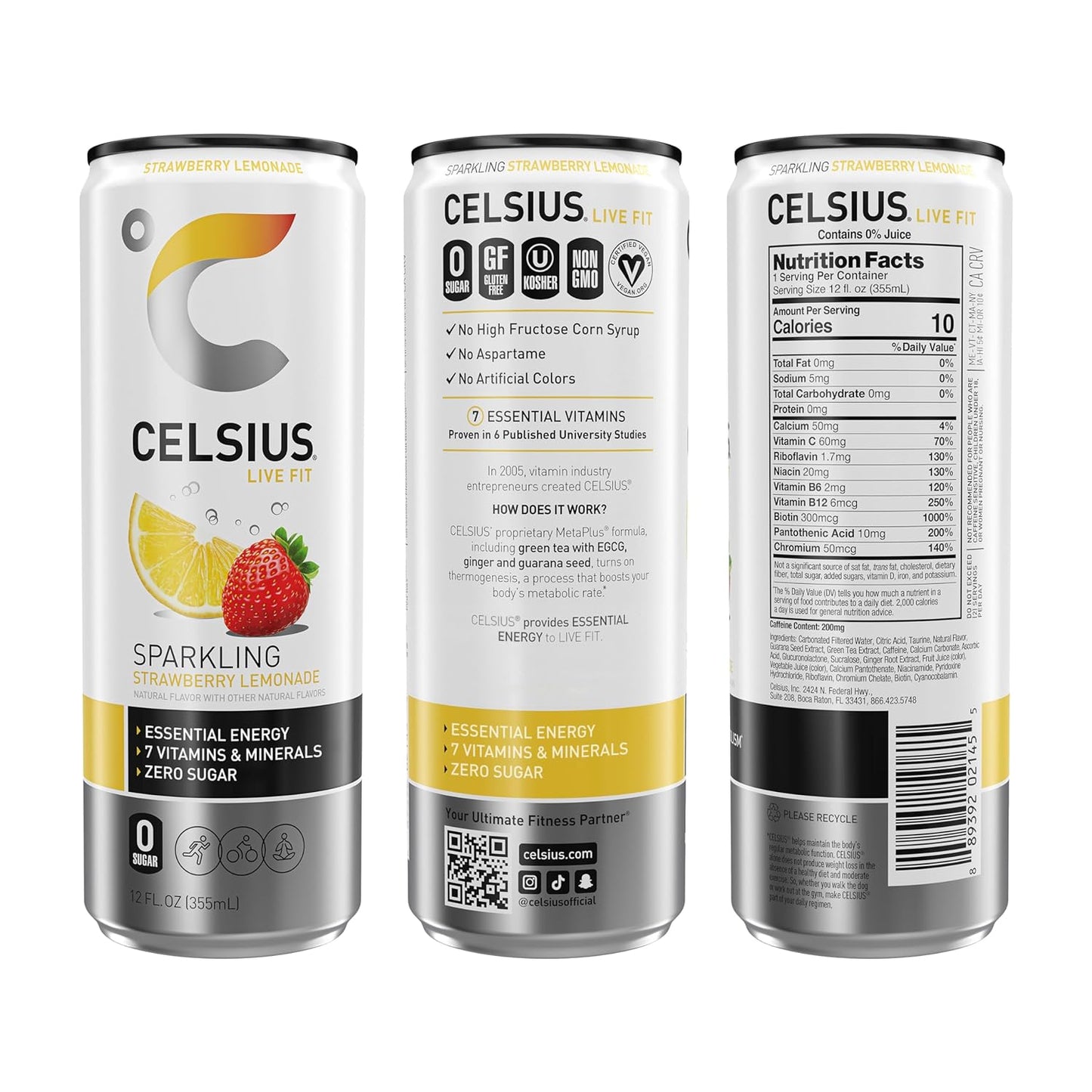 Sparkling Strawberry Lemonade CELSIUS Energy Drink, 12 Fl Oz Cans, Pack of 12 - Functional & Refreshing Boost for Energy - Espot.com.au