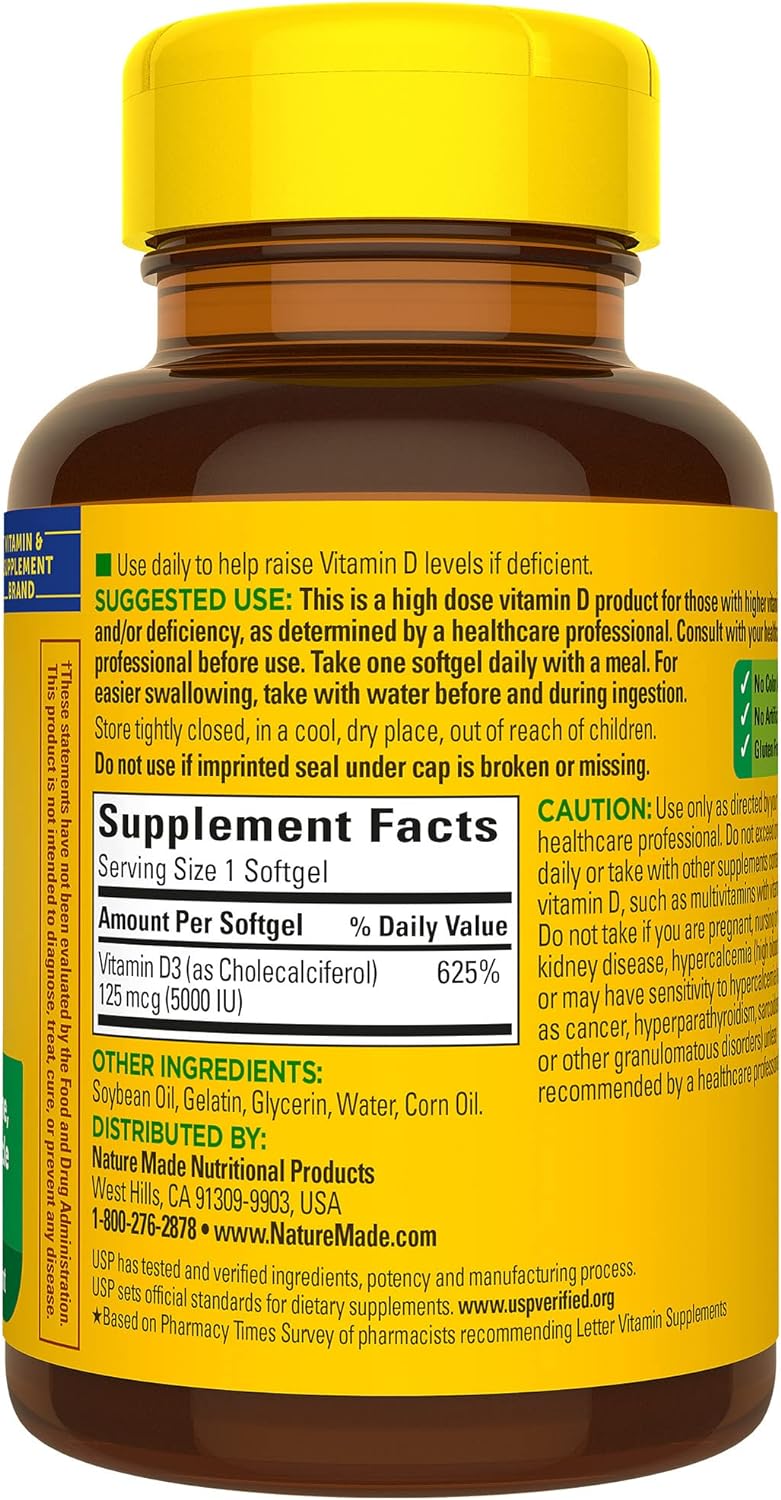 Extra Strength Vitamin D3 5000 IU Softgels for Bone, Teeth, Muscle and Immune Health Support - 360 Day Supply - Espot.com.au
