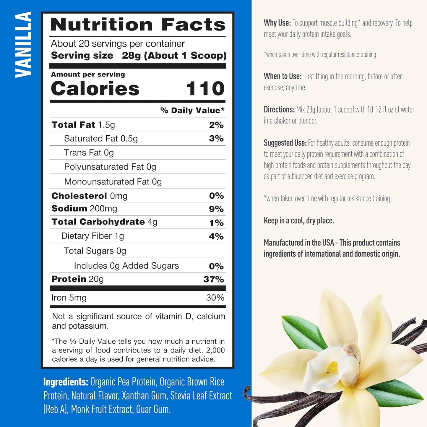 Vanilla Isopure Plant-Based Protein Powder - 20g Plant Protein, Lactose & Gluten Free, With Iron - 1.23 Lbs, 20 Servings - Espot.com.au