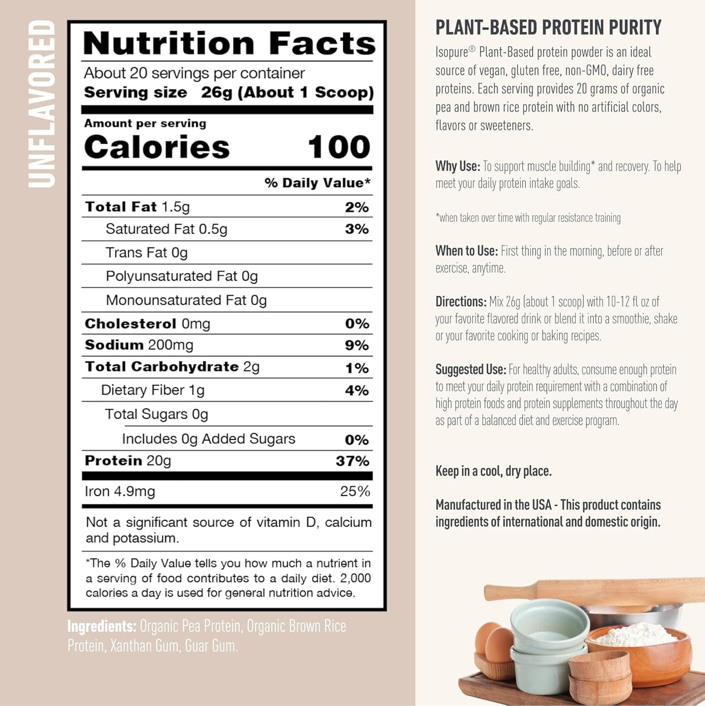 isopure-plant-based-protein-powder---lactose-gluten-free-unflavored-with-iron---20g-plant-protein-per-serving---115-lbs---20-servings---vegan-friendly-supplement-3