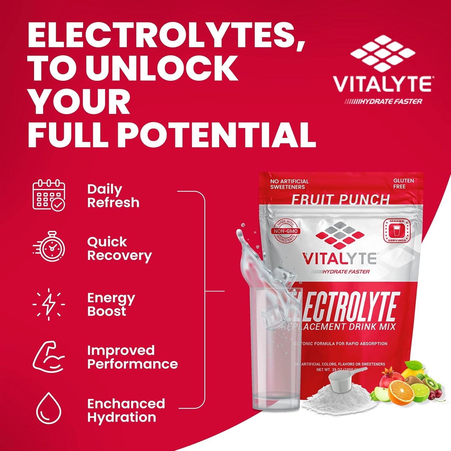 Isotonic Electrolyte Hydration Powder Mix, Gluten Free Fruit Punch Drink Mix - 35 oz. - Espot.com.au