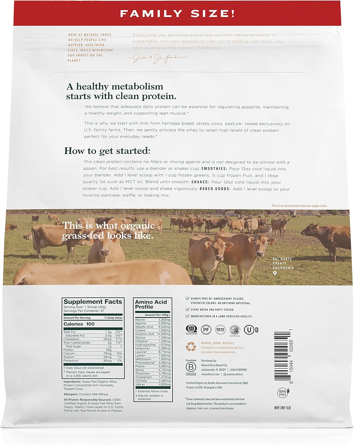 Organic Grass-Fed Whey Protein Powder - Non GMO, Humane Certified, Lab Tested - Pure & Unflavored - Keto, Low Carb, Kosher - 5lb A2 Protein - Espot.com.au