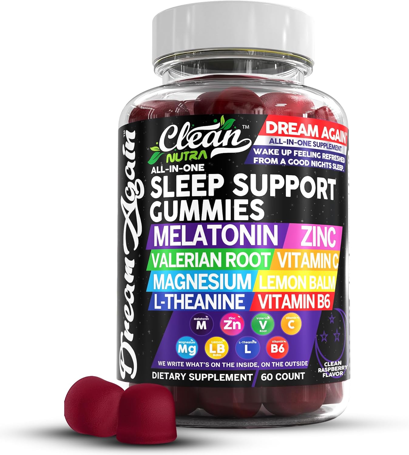 Clean Nutra Dream Again Sleep Aid Gummies with Melatonin, Valerian Root, L-Theanine, Vitamin B6, Lemon Balm, and More - Raspberry Flavored Rest Support Supplement - Espot.com.au