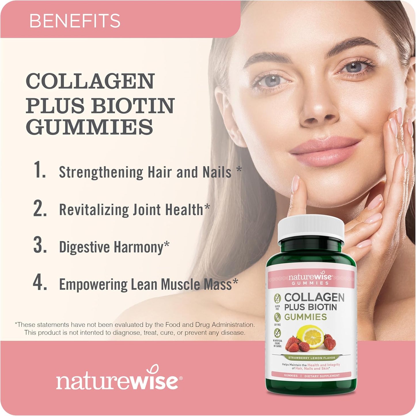 strawberry-lemon-collagen-gummies-for-women---type-1-3-peptides-with-biotin-vitamin-c-e-zinc---hair-skin-nails-joint-support---90-count-2
