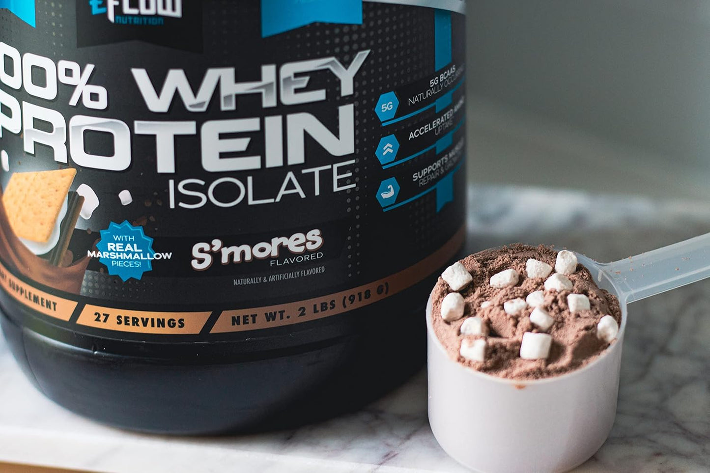 eFlow Nutrition Whey Protein Isolate - S'Mores Flavor, Gluten & Lactose-Free, Low Carb, with Digestive Enzymes, Fast Digesting for Muscle Recovery - 26 Servings - Espot.com.au