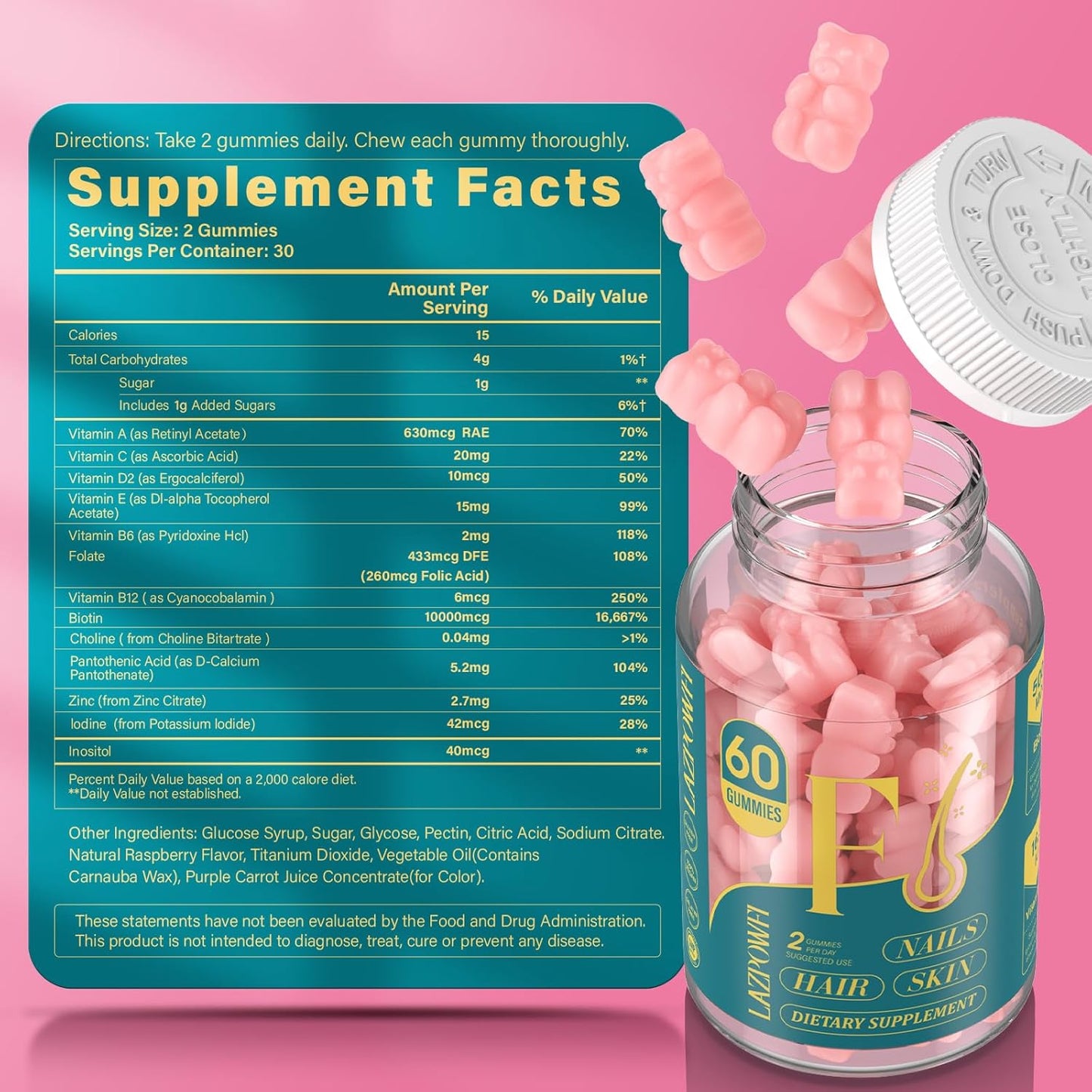 biotin-gummies-for-hair-skin-nails---vegan-vitamin-b7-supplement-for-men-women---promotes-hair-growth-stronger-nails---90-day-supply---raspberry-flavor---pack-of-3-6