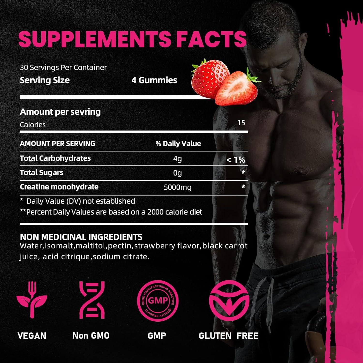 bageto-creatine-gummies-5000mg---men-women---5g-creatine-monohydrate---pre-workout-muscle-strength---vegan---120-count---strawberry-flavor-8