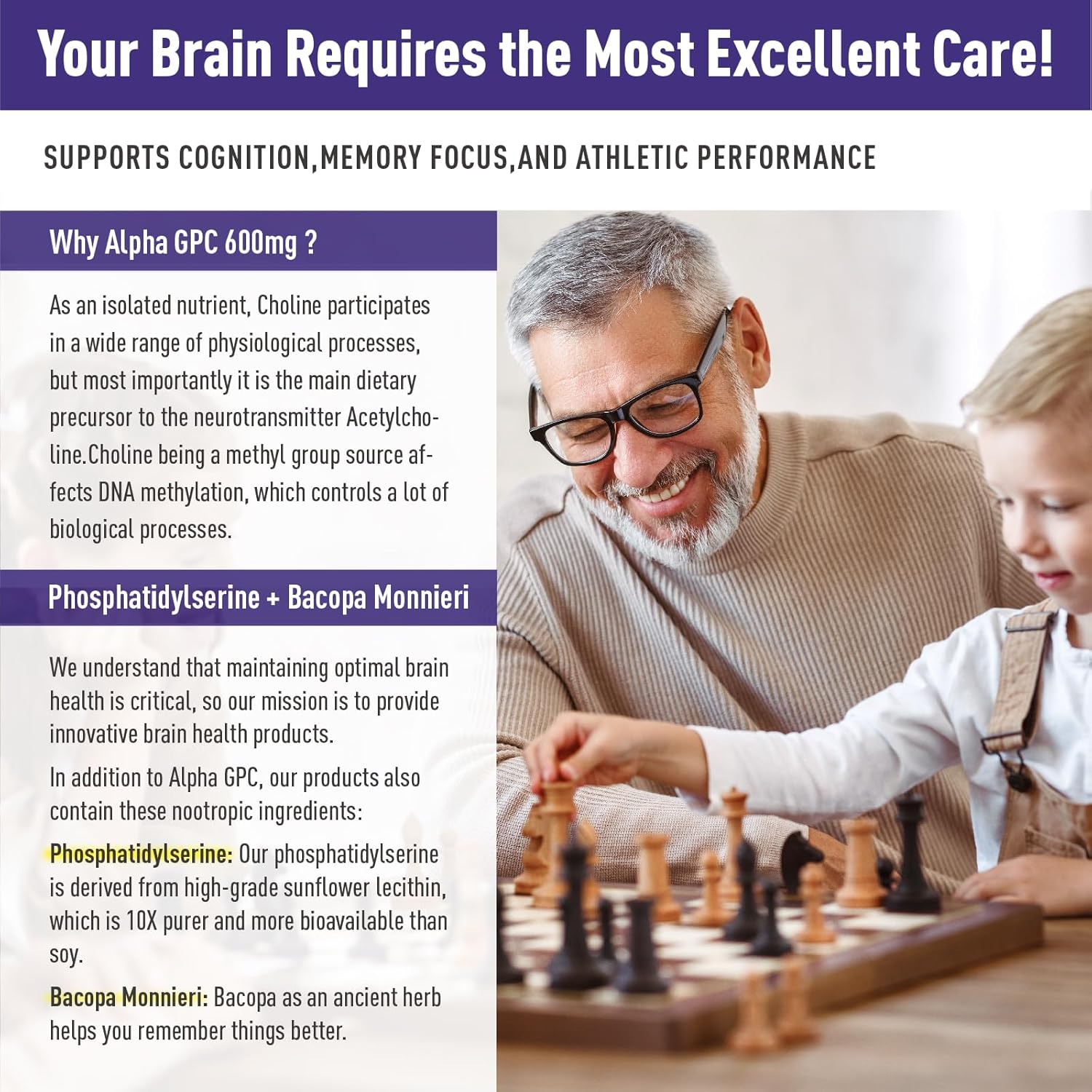 Alpha GPC & Phosphatidylserine Gummies - Brain Supplement for Memory & Focus - 600mg Chewable with Bacopa - Sugar Free - 120 Count - Espot.com.au