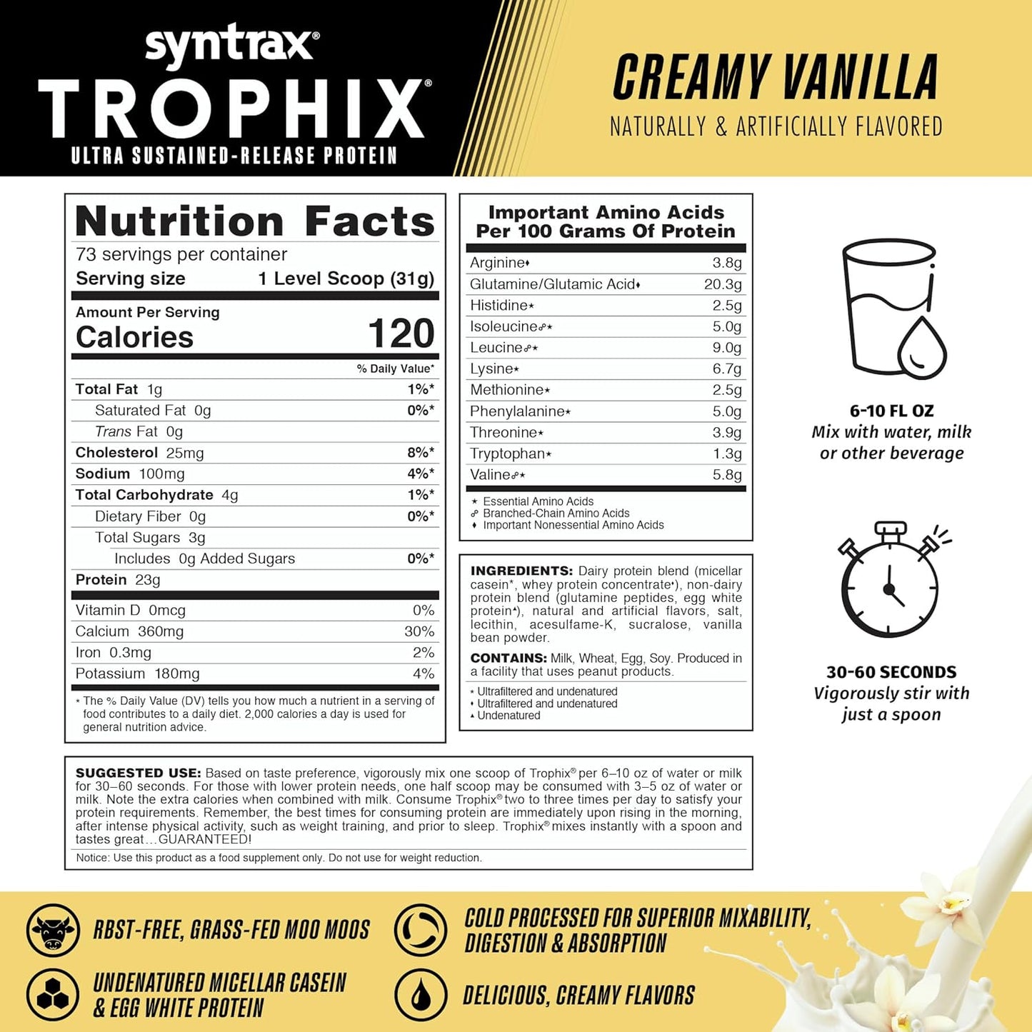 syntrax-nutrition-trophix-protein-powder---ultra-sustained-release-blend---real-vanilla-bean---creamy-vanilla-flavor---5-lbs---kosher-certified-3