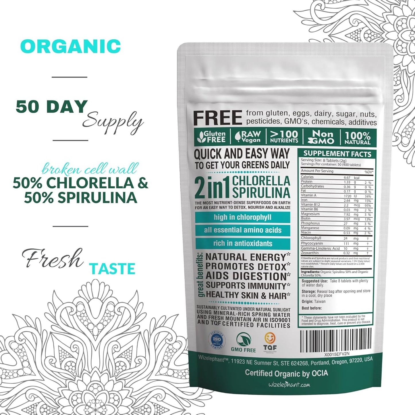 Organic Spirulina Chlorella Tablets - 400 Count - Immune Support & Energy Boost - Broken Cell Wall Algae Supplement - Organic Chlorophyll - Espirulina - Espot.com.au