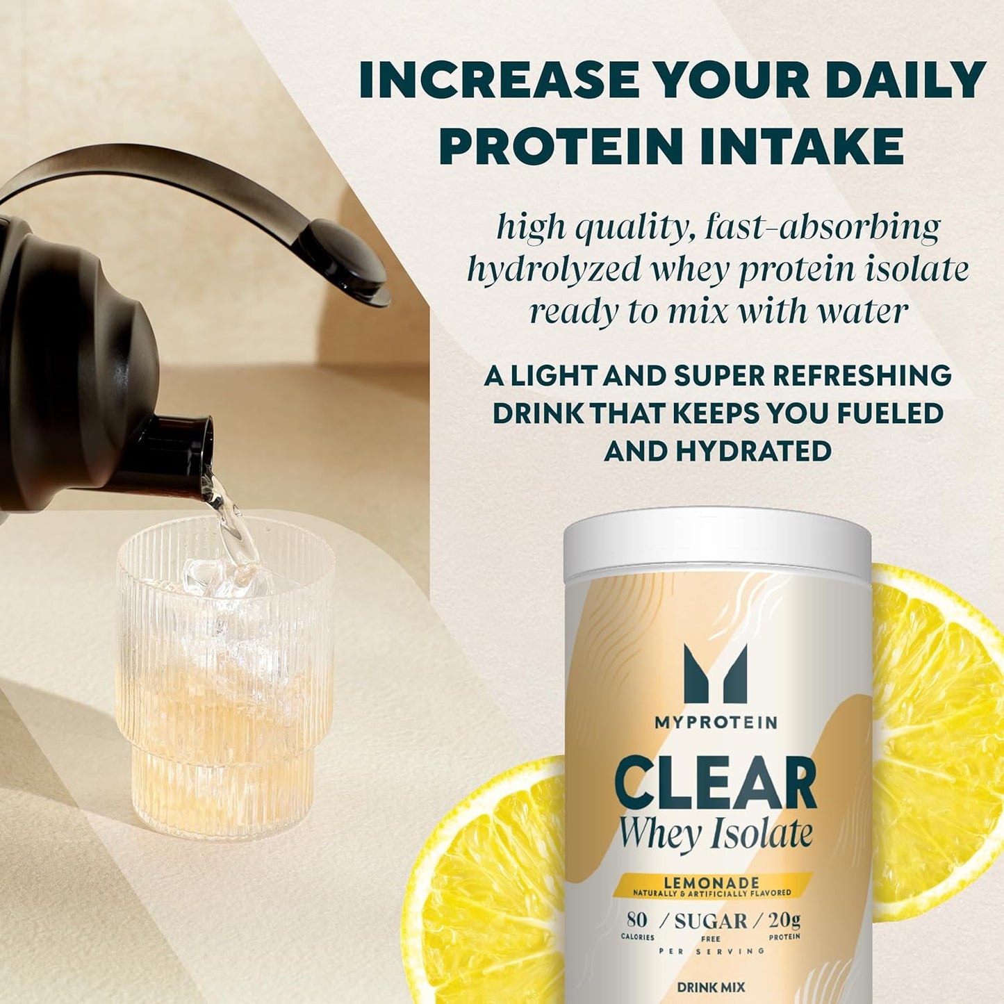 Myprotein Lemonade Clear Whey Isolate Protein Powder 1.1 Lb - 20 Servings - 20g Protein per Serving - Naturally Flavored Drink Mix - Espot.com.au