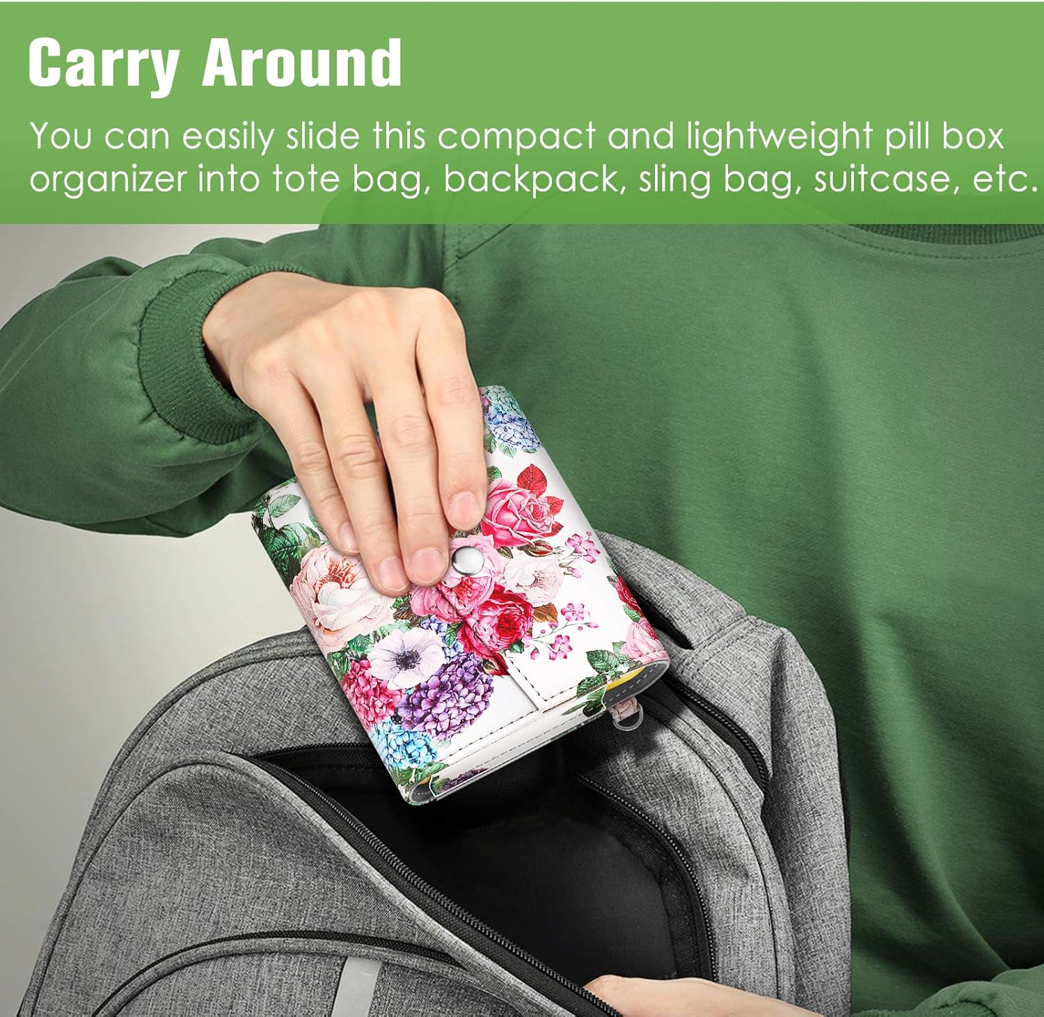 finpac-weekly-pill-organizer-4-times-a-day-in-slide-open-pu-leather-case---travel-pill-reminder-and-planner-with-name-card-for-morning-afternoon-evening-bedtime---flower-festival-7