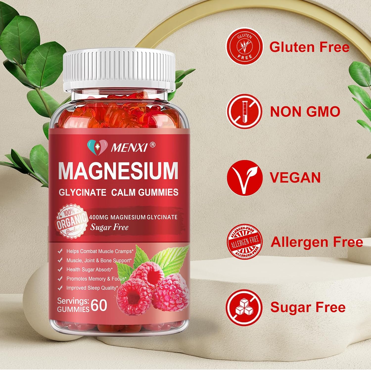600mg Magnesium Gummies with Magnesium Glycinate & Malate - Sugar Free Potassium Supplement for Mood, Muscle, Bone & Sleep Support - 60 Raspberry Gummies - Espot.com.au