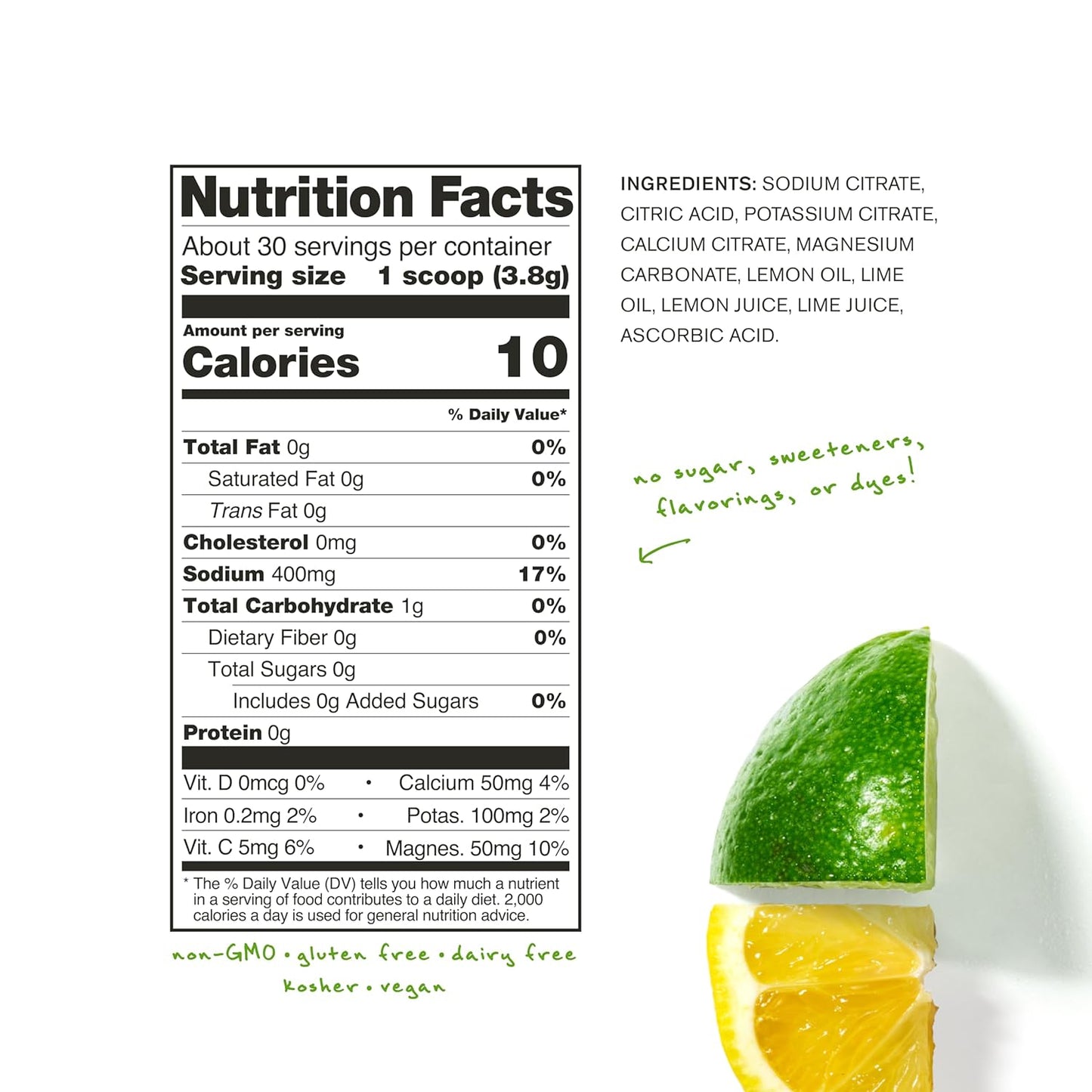 Lemon Lime Electrolyte Powder Mix - Unsweetened & Sugar Free - 30 Servings - Keto Paleo Vegan - Non-GMO - Hydration Boost - Espot.com.au