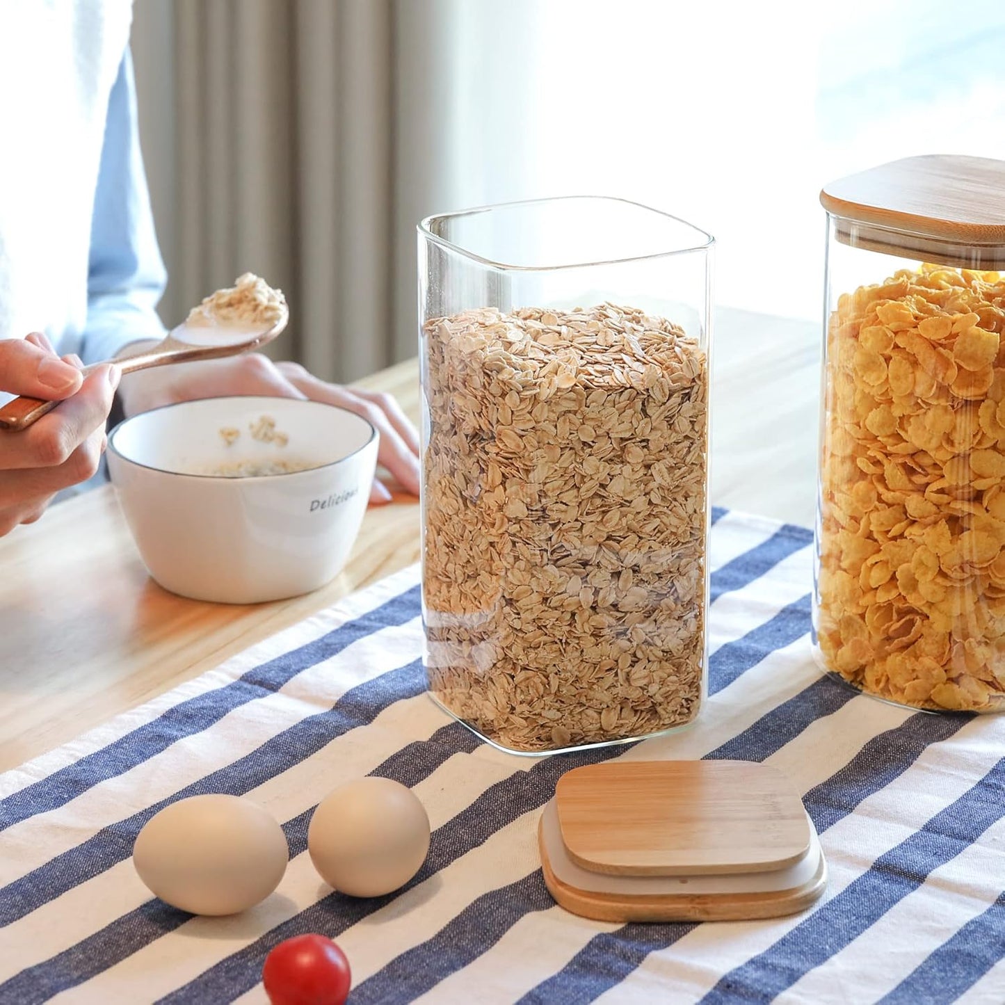 set-of-4-airtight-glass-storage-canisters-with-wood-and-bamboo-lids---square-containers-for-noodles-flour-sugar-tea-coffee---50oz-and-31oz-jars-with-spoons---kitchen-organization-solution-3
