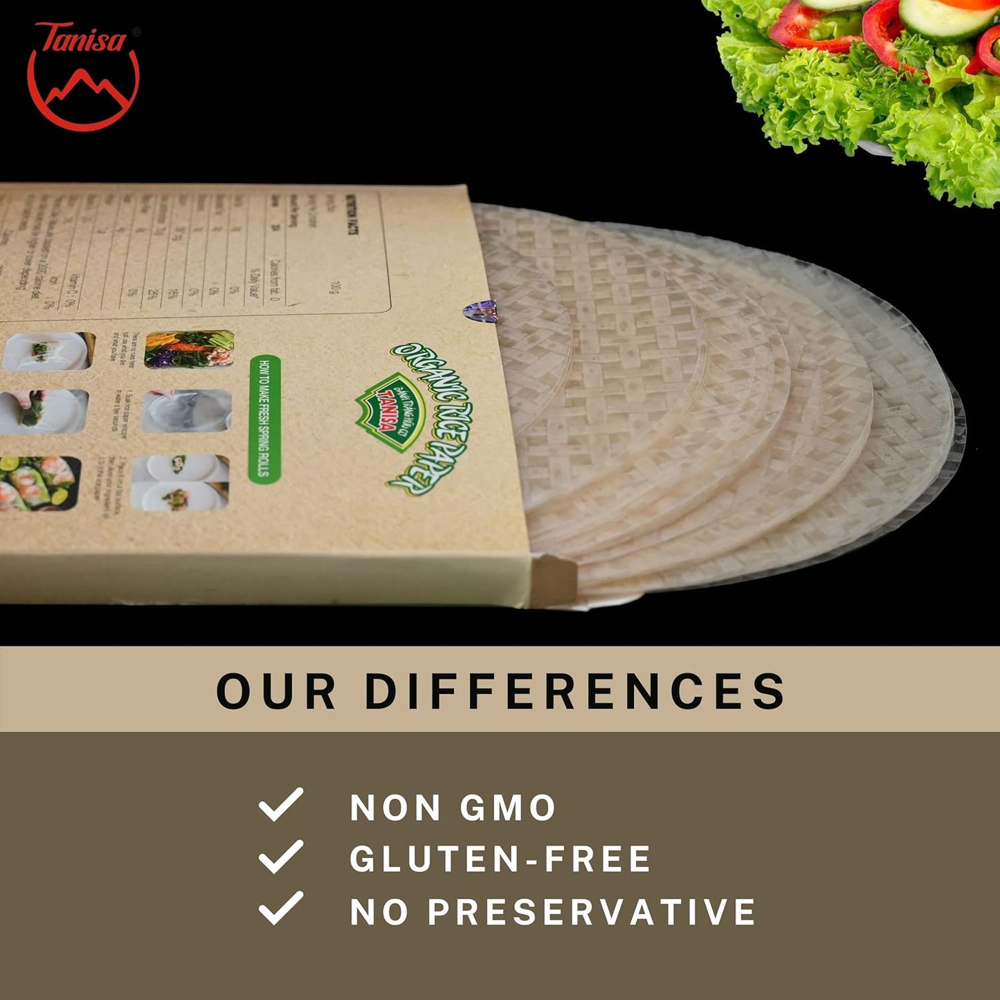 38 Sheets Tanisa Organic Rice Paper Wrappers, 22cm, 12 oz - Low Carb Tortilla, Spring Roll Wrappers, Gluten Free Wraps - Non GMO Banh Trang Goi Cuon - Espot.com.au