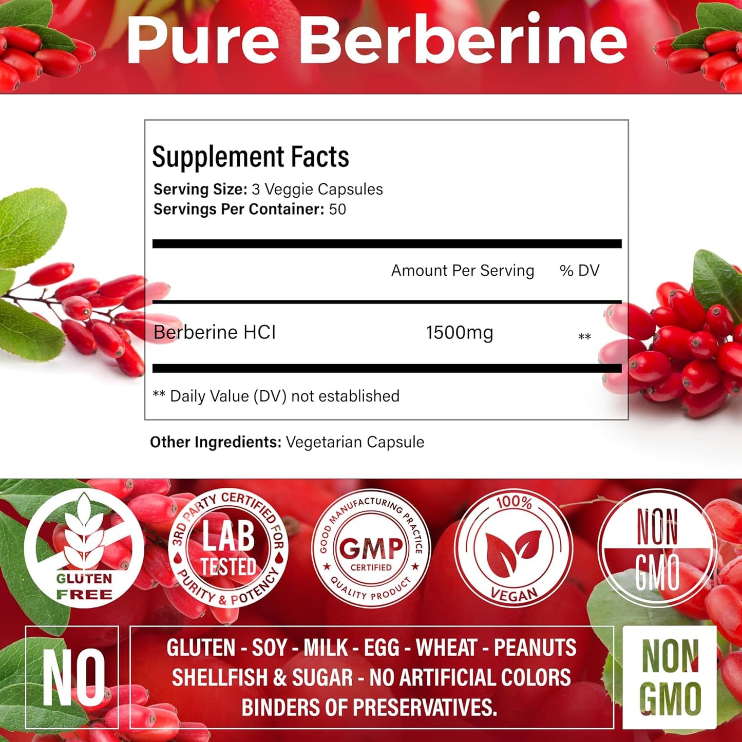 High Strength Berberine Supplement - 1500mg Per Serving, 150 Capsules - Immune System Support - Non-GMO, Gluten-Free - Pure Berberine Extract - Espot.com.au