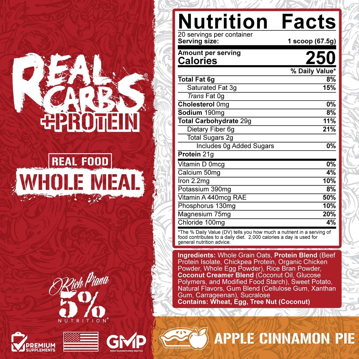 5-nutrition-rich-piana-real-carbs-protein---clean-mass-gainer-powder---real-food-carbohydrate-fuel---prepost-workout-recovery---29-lb-apple-cinnamon-pie-2