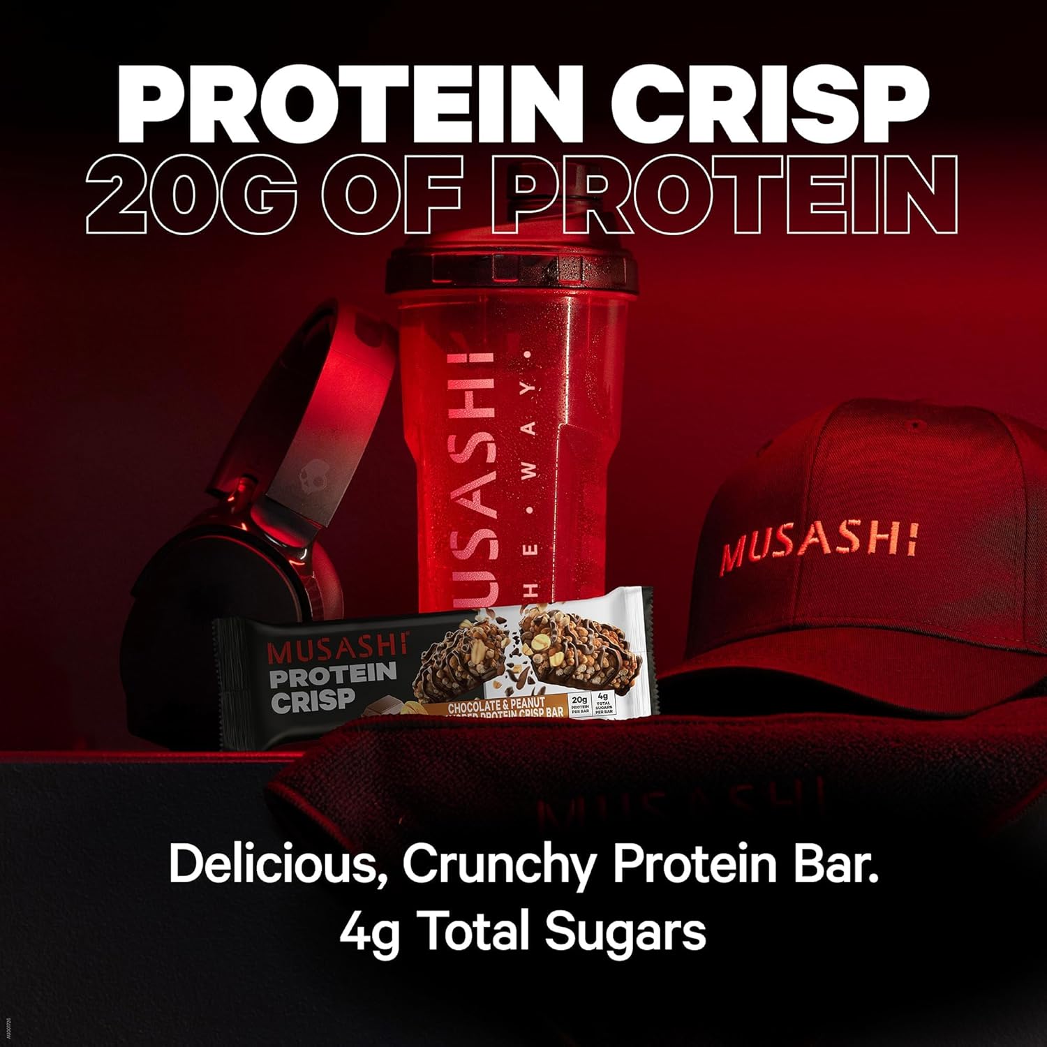 Musashi Chocolate Brownie Protein Crisp Bar - 20g Protein, 4g Sugars - Post-Workout Snack, 12-Pack 2.1oz Bars - Protein Snack On The Go - Espot.com.au