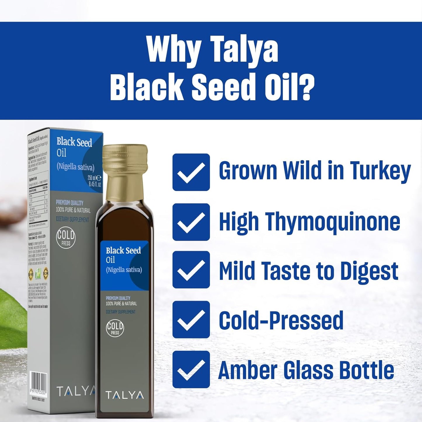 8.45 fl. oz Liquid Black Seed Oil - High Thymoquinone - Immune Support Supplement - Pure Turkish Black Seed Oil - Cold Pressed - Non-GMO - Glass Bottle