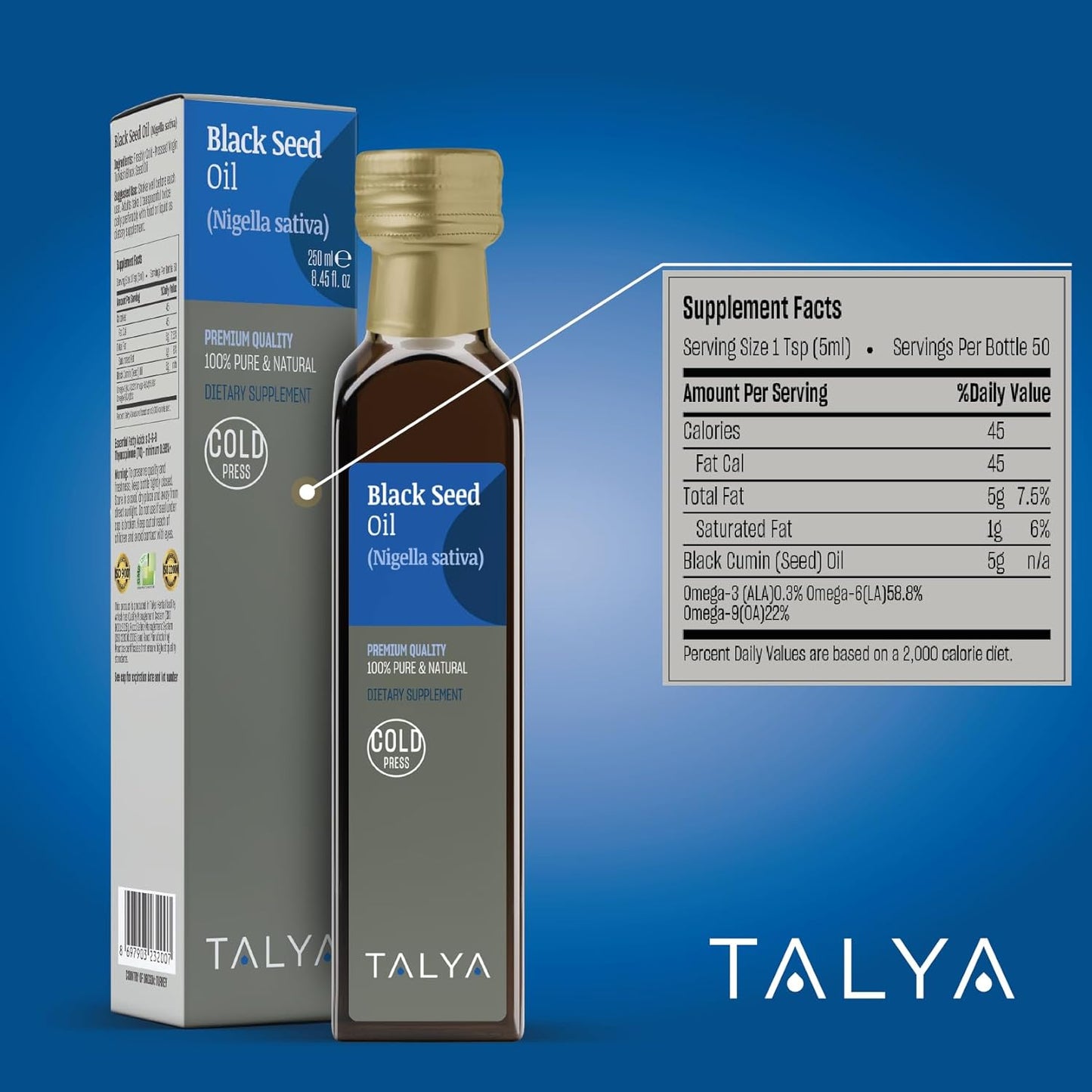 8.45 fl. oz Liquid Black Seed Oil - High Thymoquinone - Immune Support Supplement - Pure Turkish Black Seed Oil - Cold Pressed - Non-GMO - Glass Bottle
