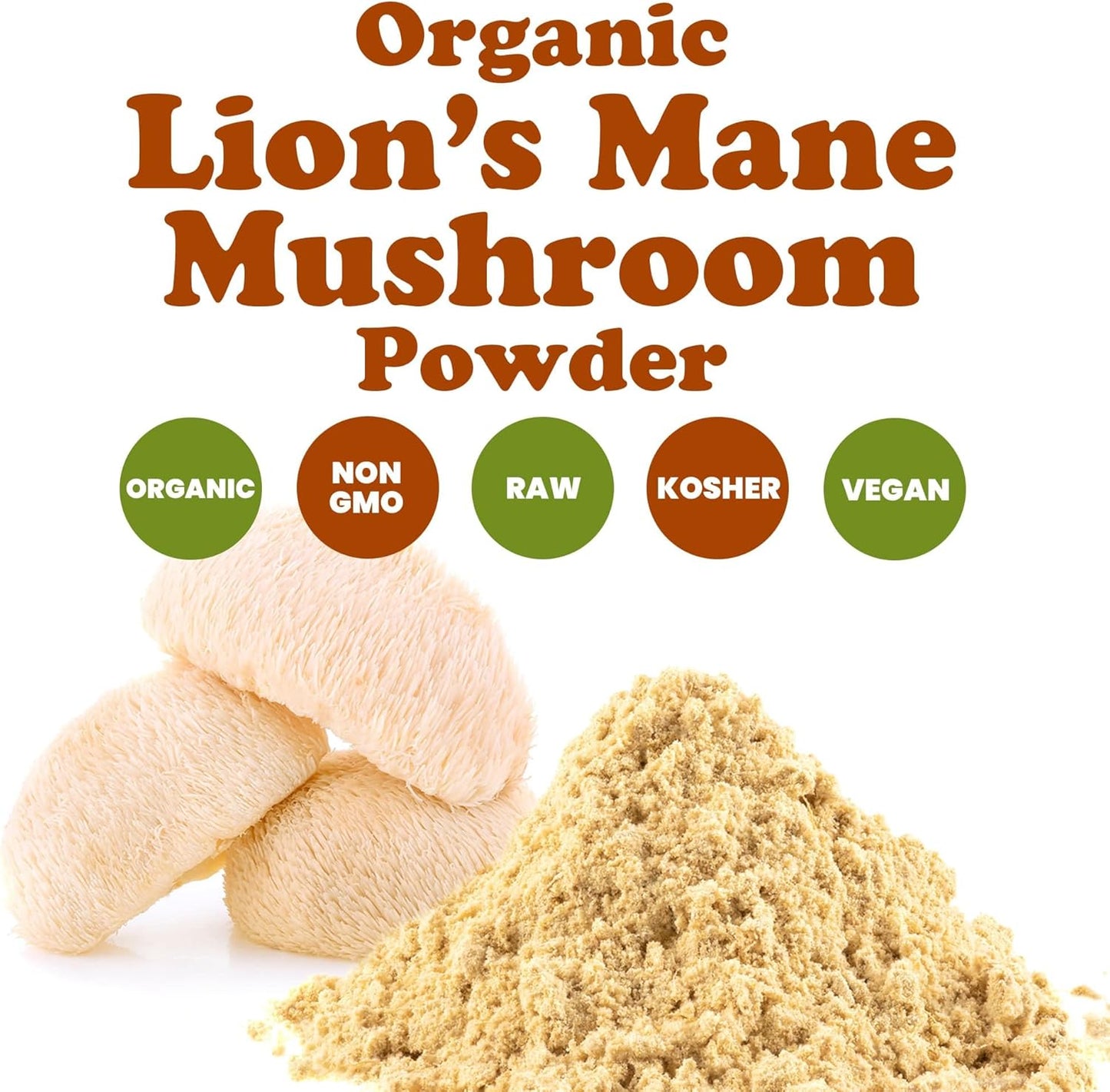 8oz Organic Lion's Mane Mushroom Powder for Enhanced Brain Wellness - Premium Non-GMO Vegan Superfood for Improved Focus and Clarity from Food to Live