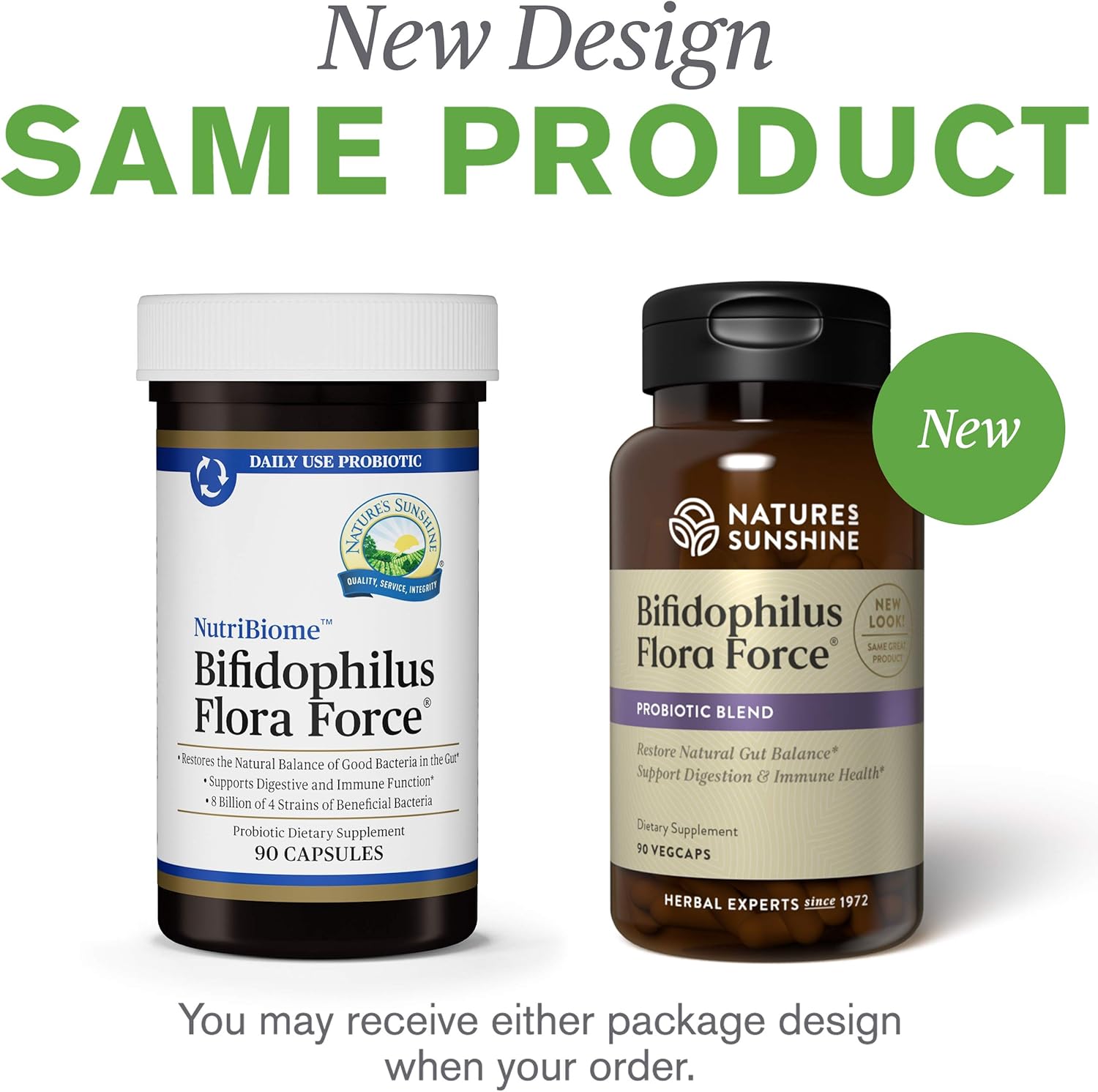 90 Capsules Nature's Sunshine Bifidophilus Flora Force - Probiotic Supplement for Gut Health