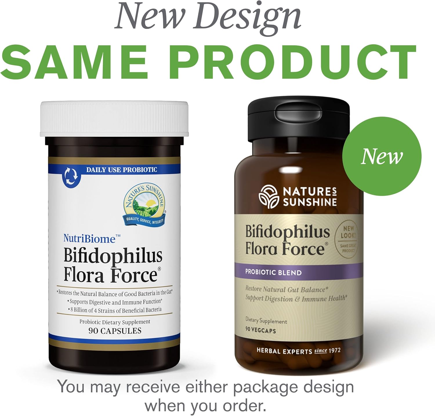 90 Capsules Nature's Sunshine Bifidophilus Flora Force - Probiotic Supplement for Gut Health