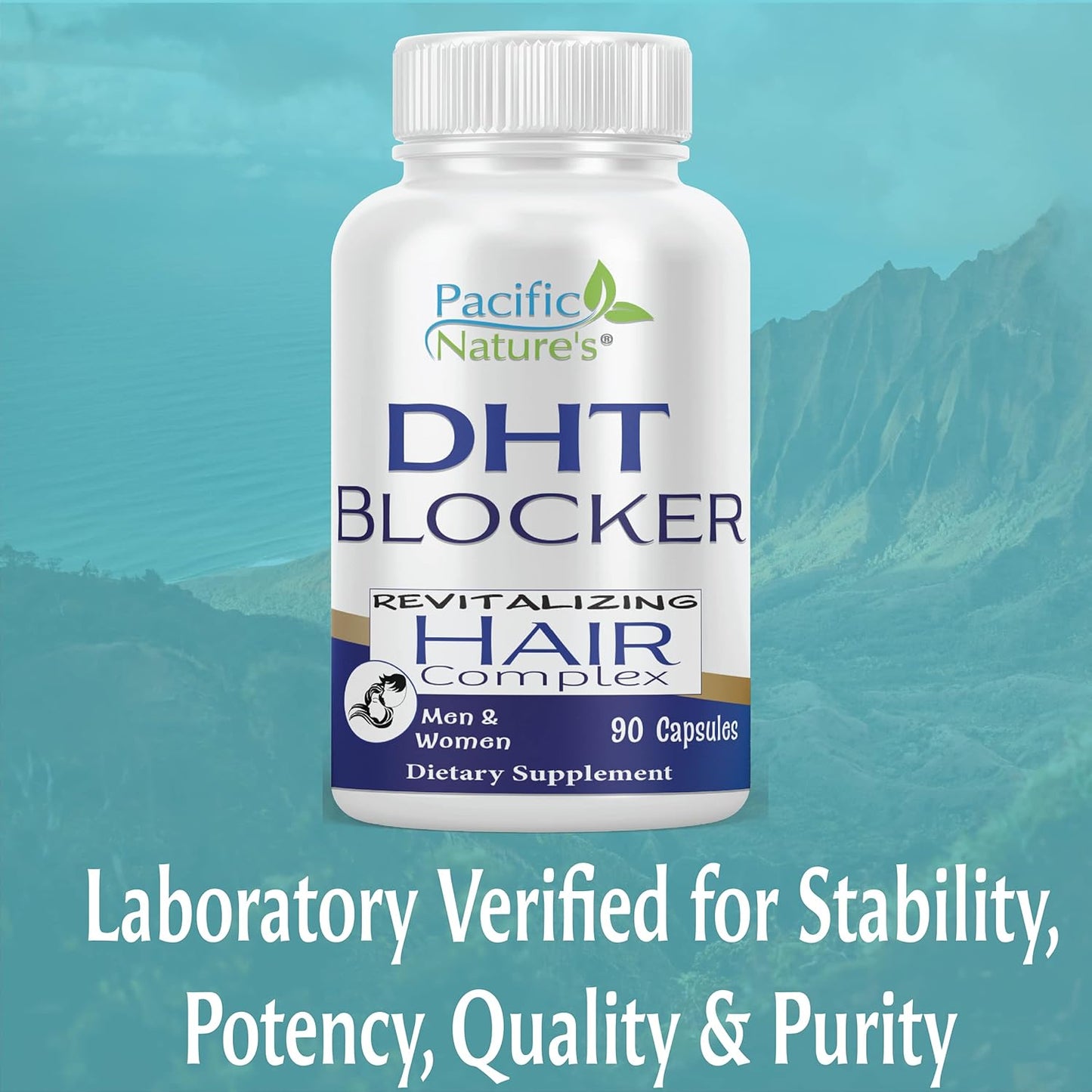 90 Capsules of Pacific Nature's DHT Blocker for Hair Growth Support - Non-GMO, Gluten Free Supplement for Men & Women