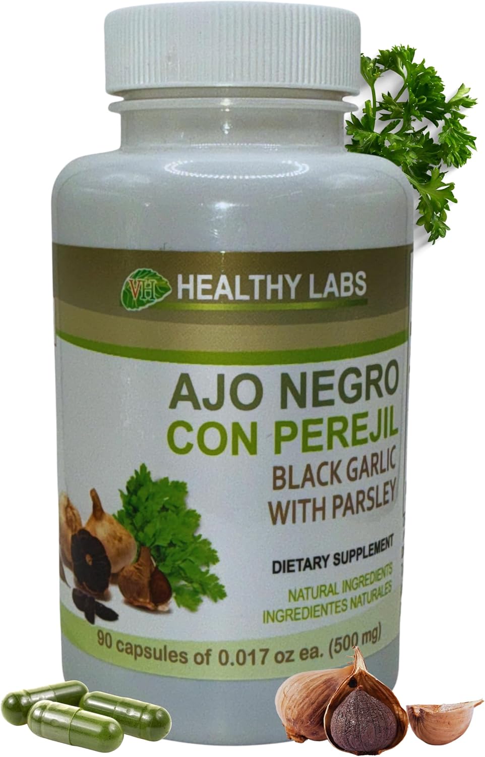 90 Capsules of vidaherbal Black Garlic with Parsley (500mg) - Natural Dietary Supplement for Health
