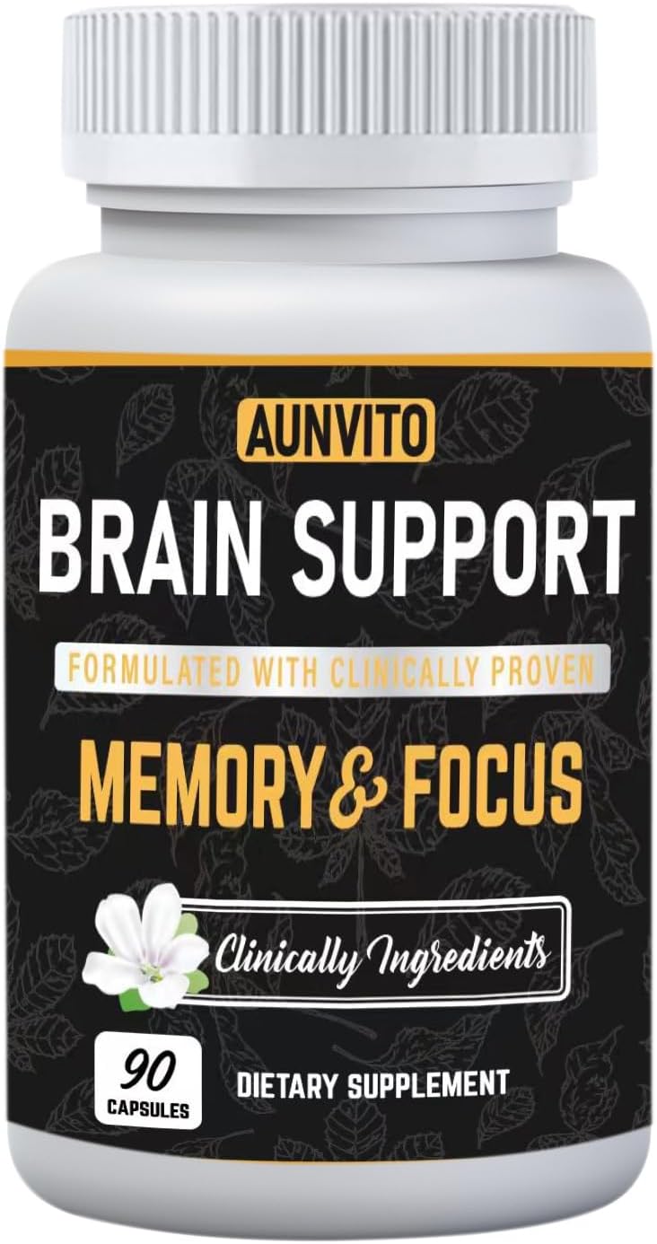 90 Count AUNVITO ONN-IT Al-pha Brain Support Capsules with L-Theanine, Vitamin B6 & Phosphatidylserine for Memory, Clarity & Focus - Cognitive Enhancement Nootropic Supplement